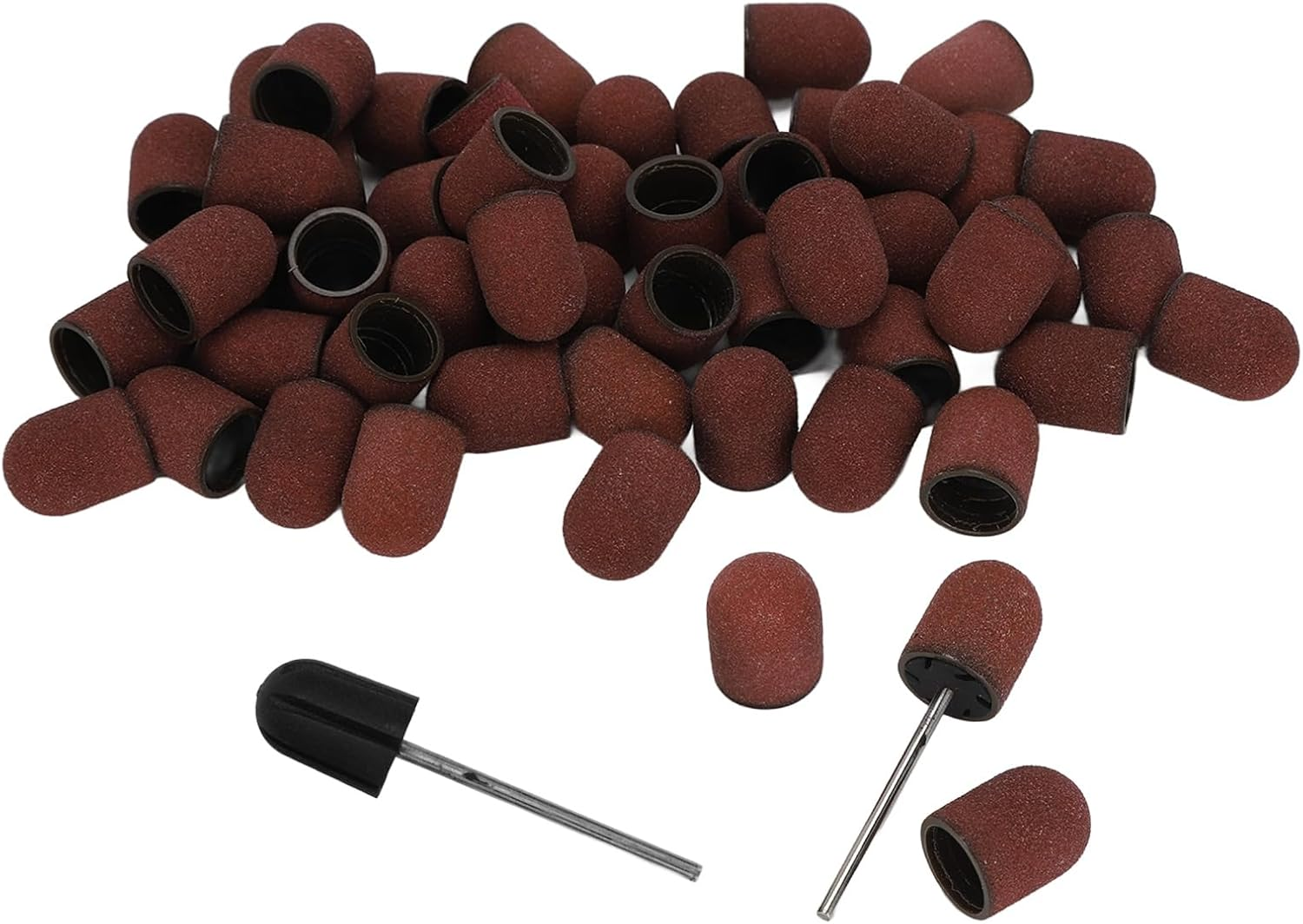 Jiawu 120 Grit Nail Art Sanding Caps Manicure Polishing Grinding Bands Set with Shaft for Nail Sanding Bands