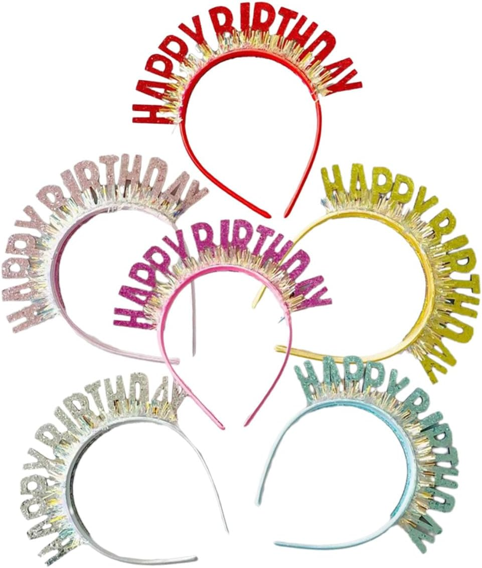 DECHOUS Birthday Party Headbands 6Pcs Glitter Hairbands Comfortable Headpiece for Boys and Celebration image number 4