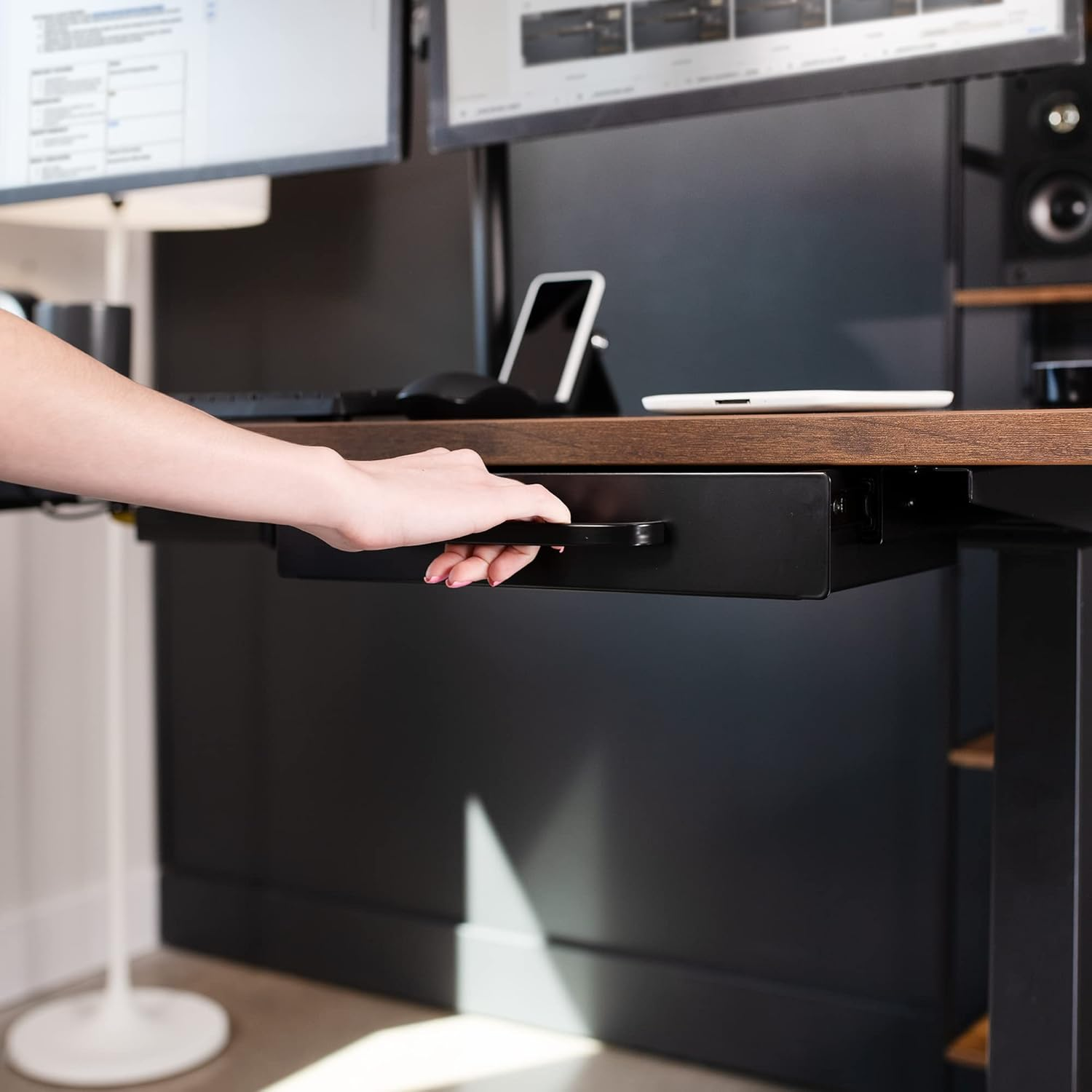 VIVO 13 Inch under Desk Mounted Sliding Pull-Out Drawer for Office Desk, Pull Handle, Storage Organizer for Sit Stand Workstation, Black, DESK-DR1H-B image number 4
