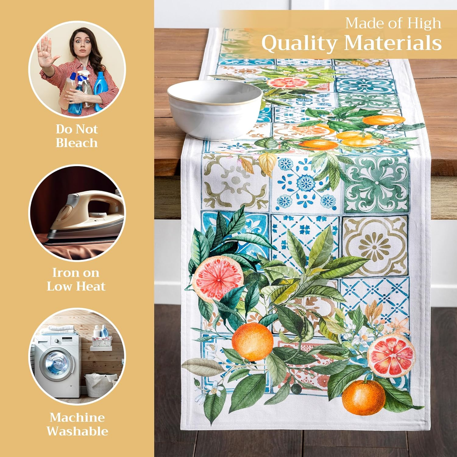 Maison D'Hermine Table Runner 100% Cotton Double Layer Table Runners 72 Inches Long Decorative for Home Kitchen Dining Party Baby Shower Wedding Bridal Shower Spring Summer (Agrume, 14.50" X 72") image number 1