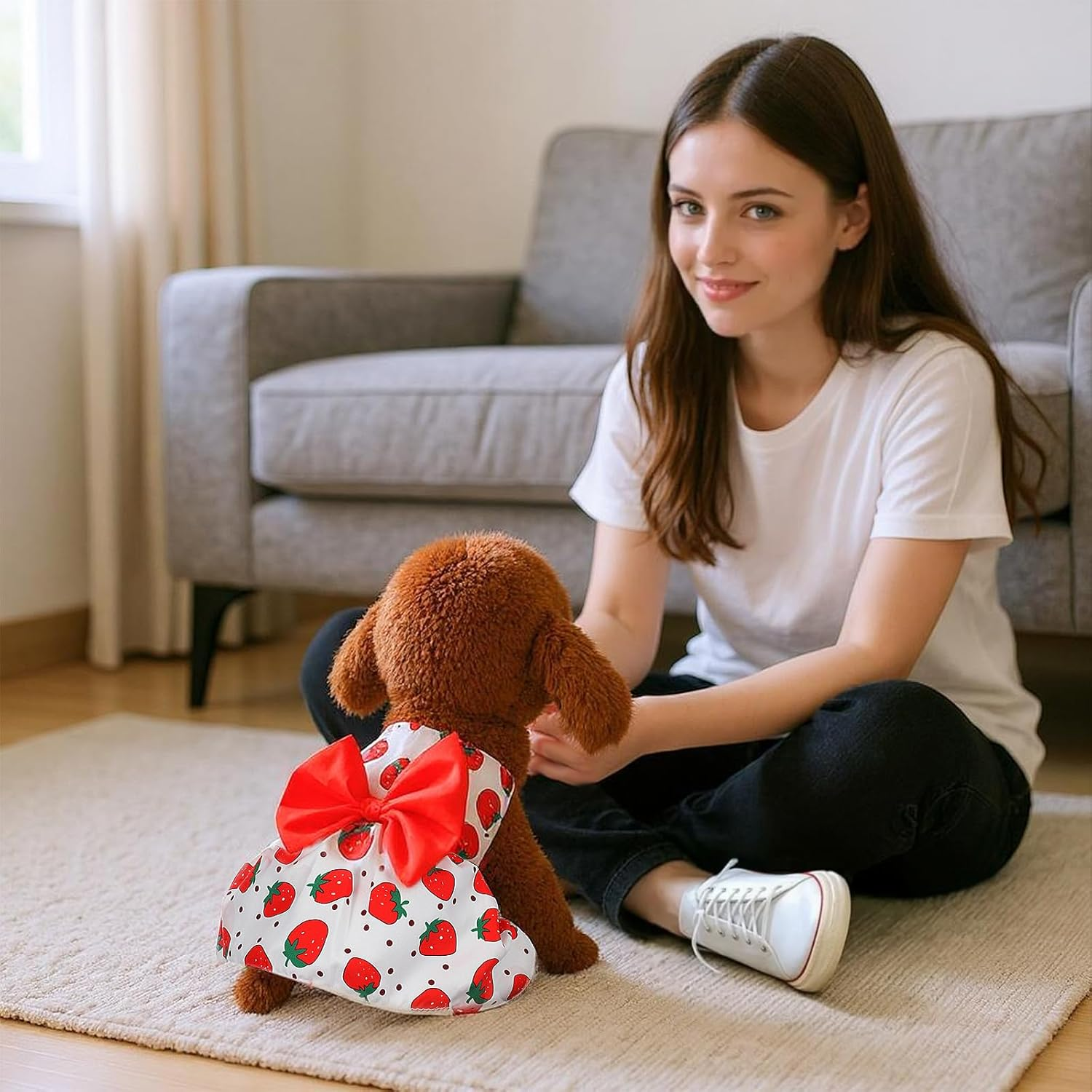 Telooco 2 Pcs Puppy Clothes for Small Dogs Girl Summer Bow Clothes for Dogs Printed Strawberry Small Dog Dresses for Chihuahua, Yorkshire Terrier Puppy and Kittens(Pink, Red) image number 6