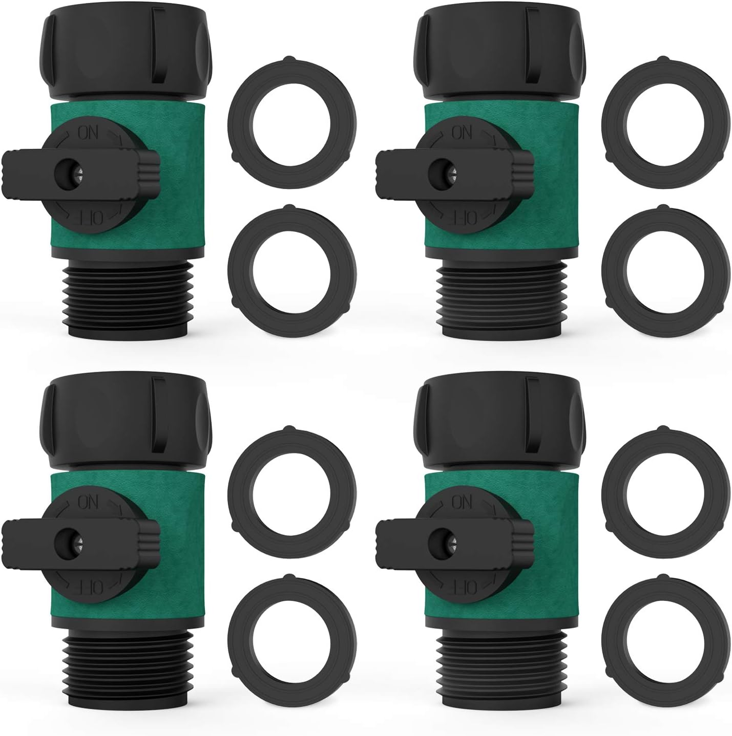 Garden Hose Shut off Valve, 3/4" US Garden Hose Thread, 4 Pack + 8 Rubber Washers, Black ABS Plastic Ball Valve image number 3
