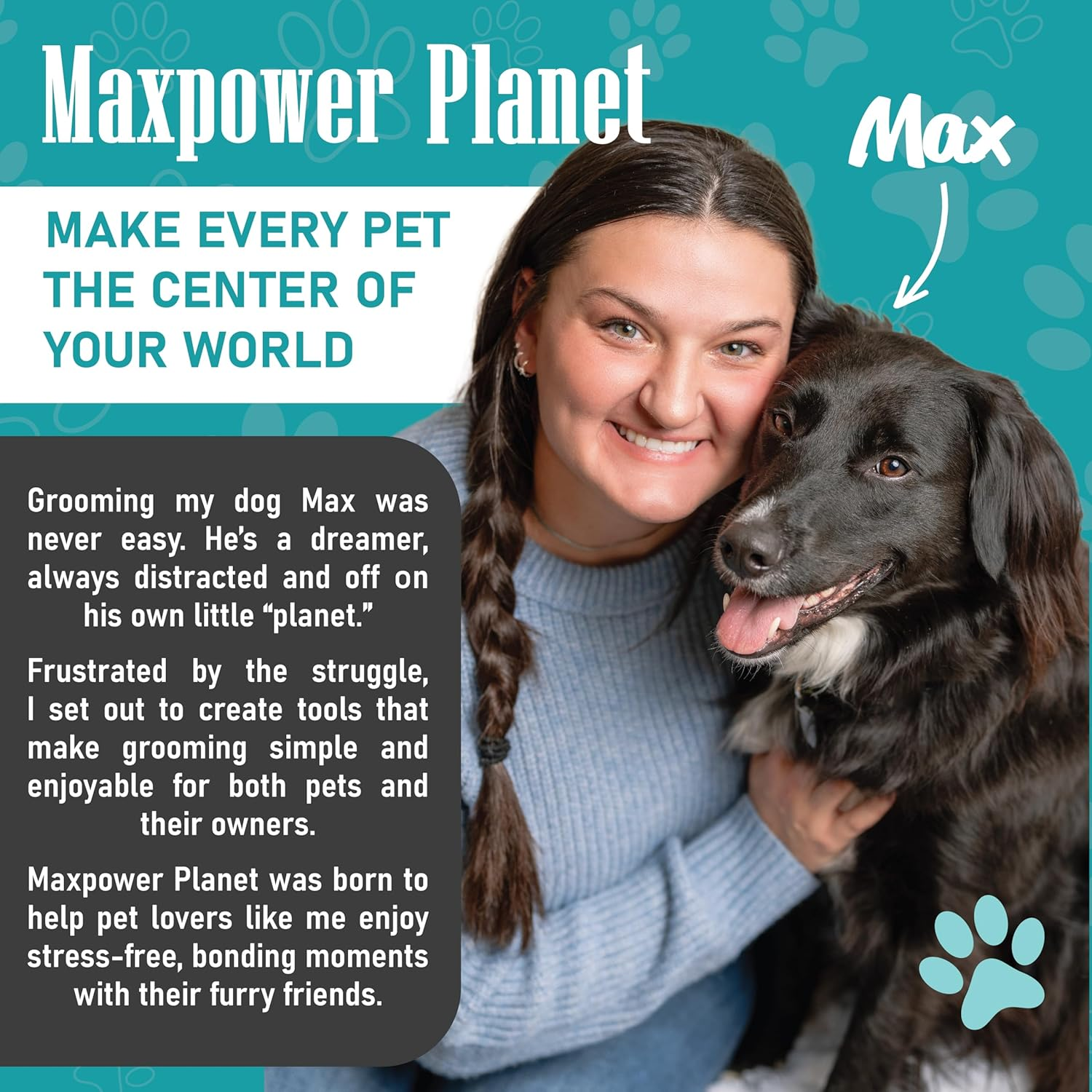 Maxpower Planet Pet Grooming Brush - Double Sided Shedding and Dematting Undercoat Rake Comb for Dogs and Cats,Extra Wide,Blue image number 2