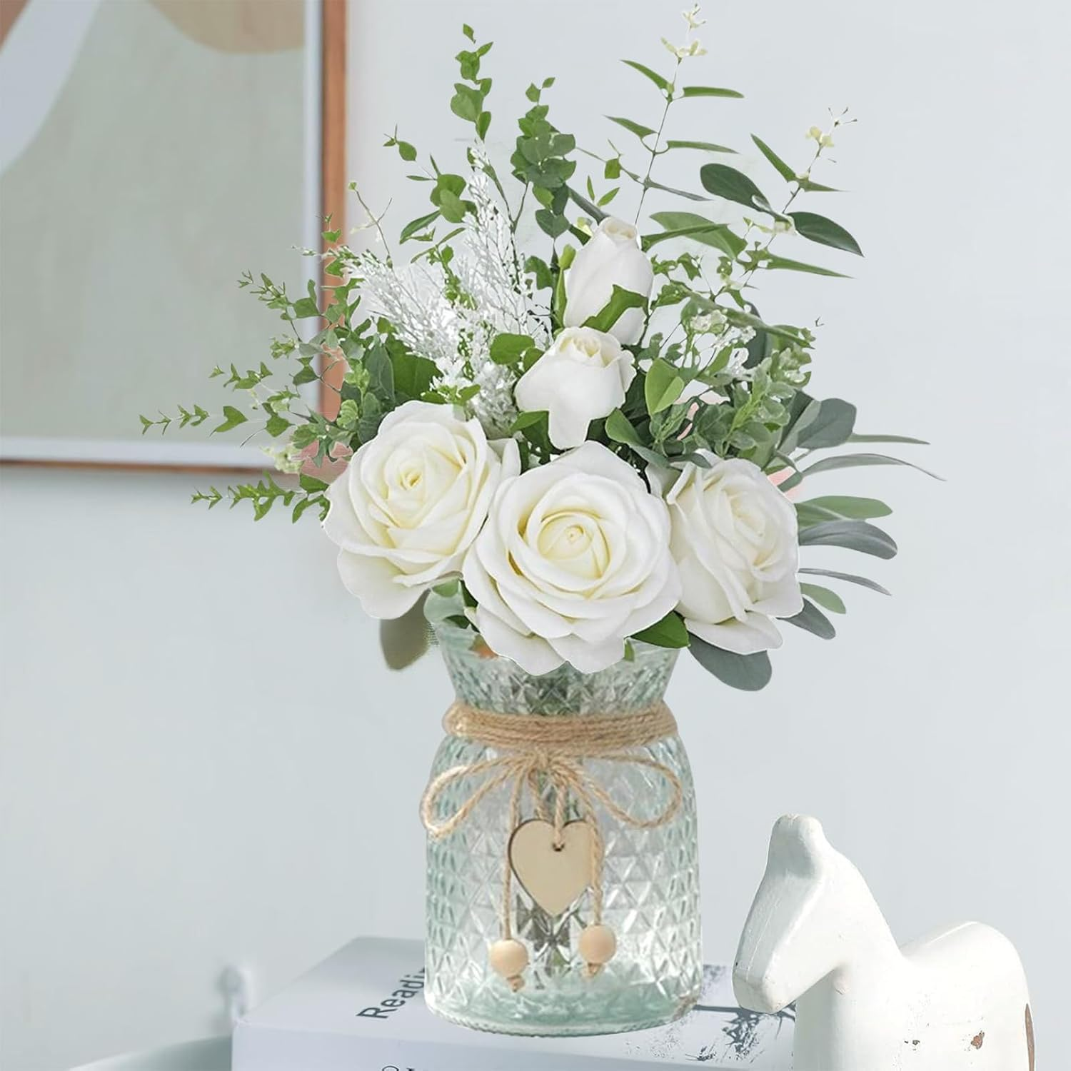 Clear Glass Flower Vase Small Flower Vases Home Decor Vintage Embossed Design for Home Office Farmhouse Bathroom Dining Table Centerpiece Decorations Coffee Table Decor Boho Decor (White) image number 5