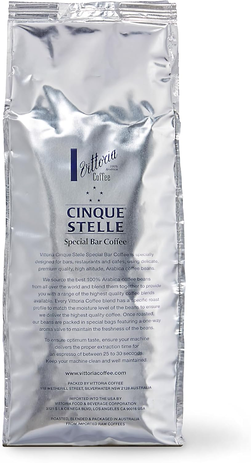 Vittoria Coffee Cinque Stelle 100% Arabica Special Bar Coffee Beans 1Kg. Online Exclusive Blend, Served in Award Winning Restaurants. Medium-Dark Roast Perfect as an after Dinner Espresso. image number 2