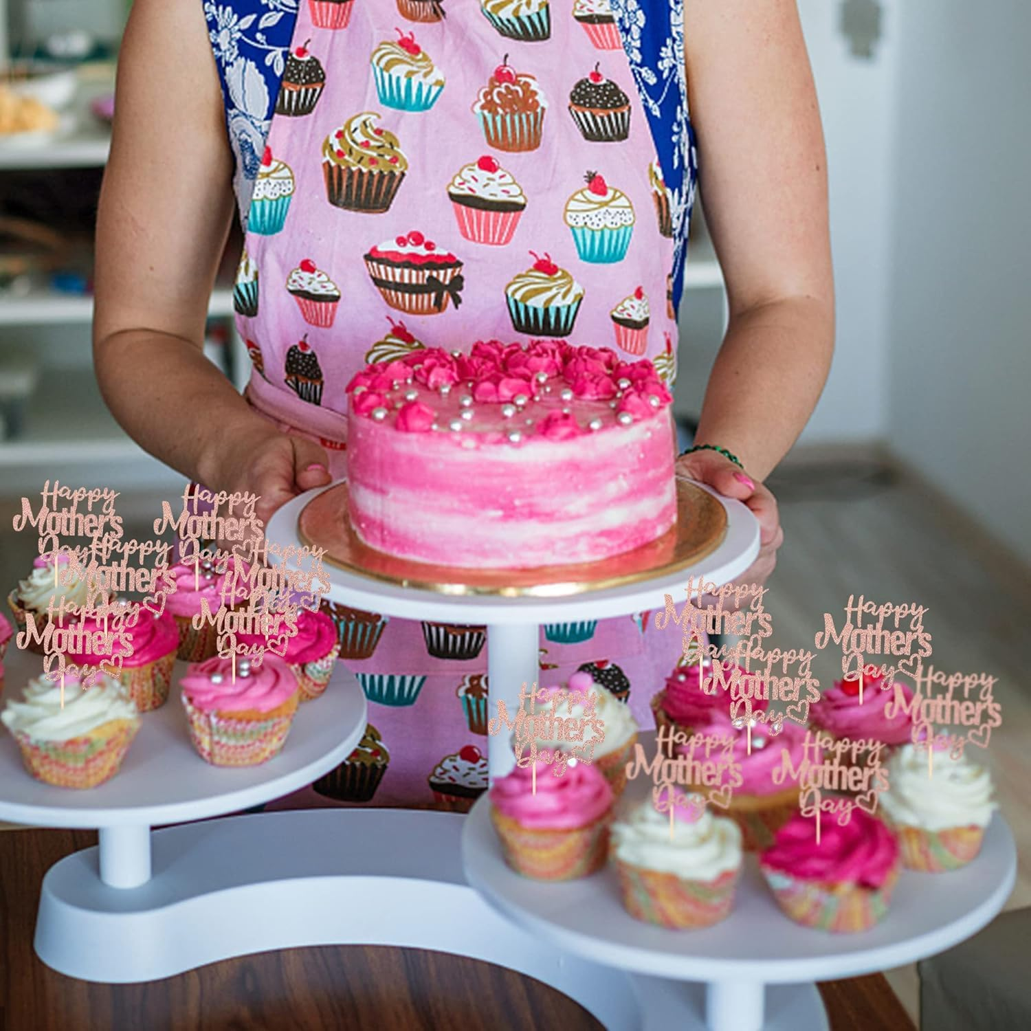 24 Pack Happy Mother'S Day Cupcake Toppers Glitter Hollow Heart Love Mother Best Mom Cupcake Food Picks Women Birthday Happy Mother'S Day Theme Party Cake Decorations Supplies Rosegold (#1) - 2 image number 7