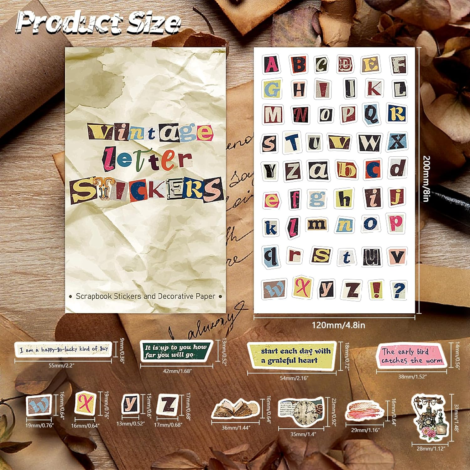 600+ Scrapbook Stickers and 20 Sheets Scrap Paper Book for Scrapbooking, Vintage Letter & Number Stickers for Journaling, Junk Journal Supplies, Planner, DIY Crafts Arts image number 3