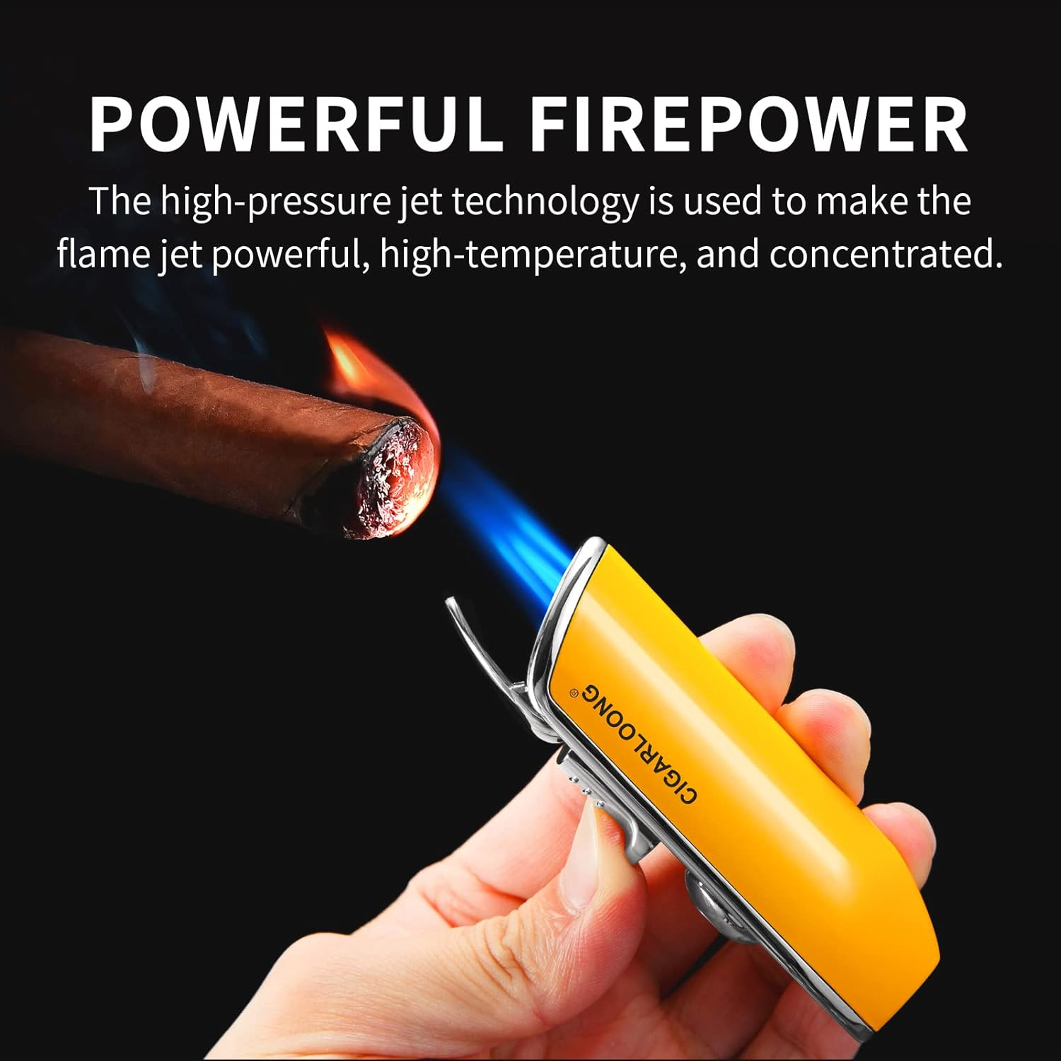 CIGARLOONG Cigar Lighter with Cigar Punch Alloy 3 Jet Torch Flame Refillable Metal Cigarette Windfroof Lighter Gift Box(Black) - Brown image number 6