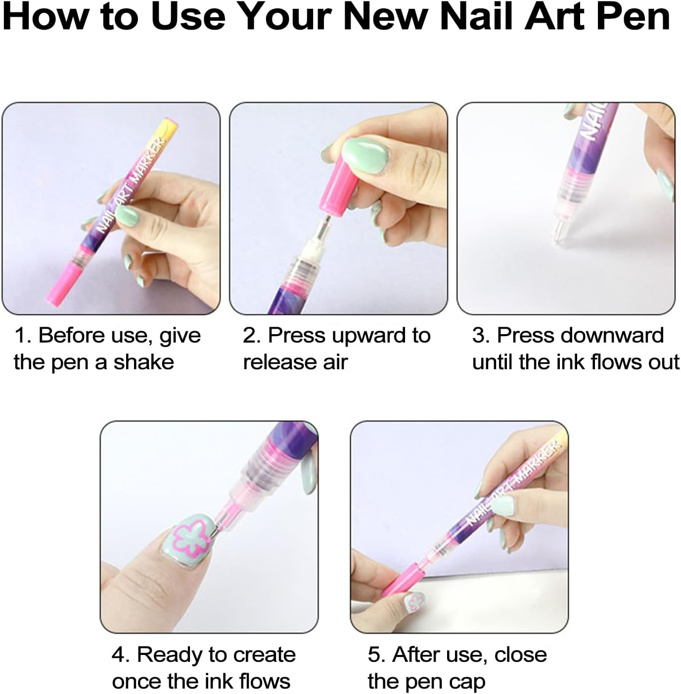12 Colors Nail Art Pens Set, Quick-Dry 0.5Mm Tip Nail Art Markers Polish Pens, 3D Dotting Drawing Painting Point Liner Pen for Home Salon Nail DIY Design Manicure Tool image number 5