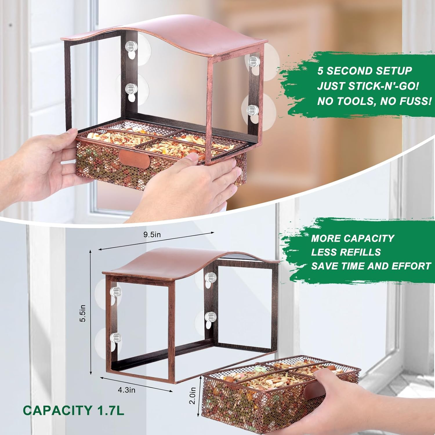 Lilyang Metal Window Bird Feeder, Window Bird Feeders for outside with Strong Suction Cup, Wild Bird Watching Gift with Superb Bird-Watching View image number 3