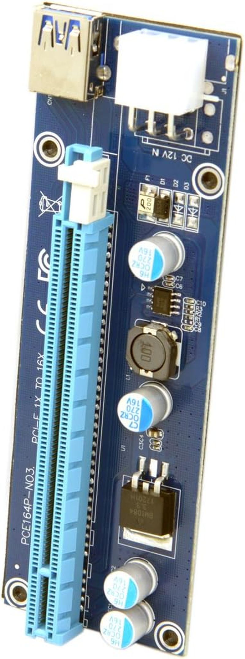 Cablecc PCI-E 1X to 16X Mining Machine Enhanced Extender Riser Adapter with USB 3.0 & SATA Power Cable image number 2