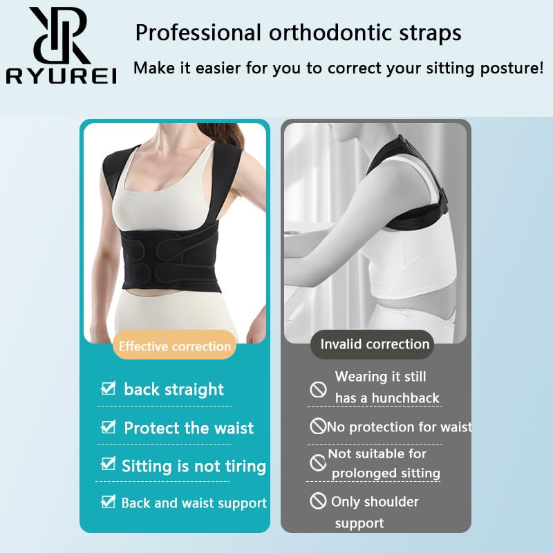 Back Brace Posture Corrector for Women and Men, Shoulder Straightener, Adjustable Full Back Support, Upper and Lower Back Pain Relief - Scoliosis, Hunchback, Hump, Thoracic, Spine Corrector (M) image number 2