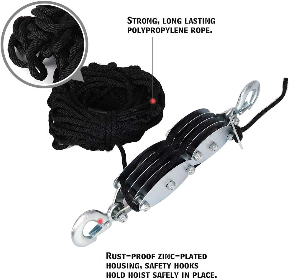 XSTRAP STANDARD Heavy-Duty 4,000 LB Breaking Strength 65 FT Rope Hoist with 2PK 8 FT Lift Sling (Black)