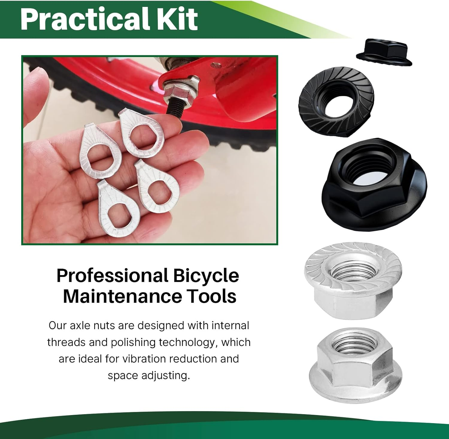 Keadic 60Pcs 3 Size Bicycle Wheel Axle Nut and Safety Washer Kit, Hub Flanged Axle Nut Hardware Parts and Wheel Retaining Hooks Repair Set for Mountain Road Folding Bike Front and Rear Wheel