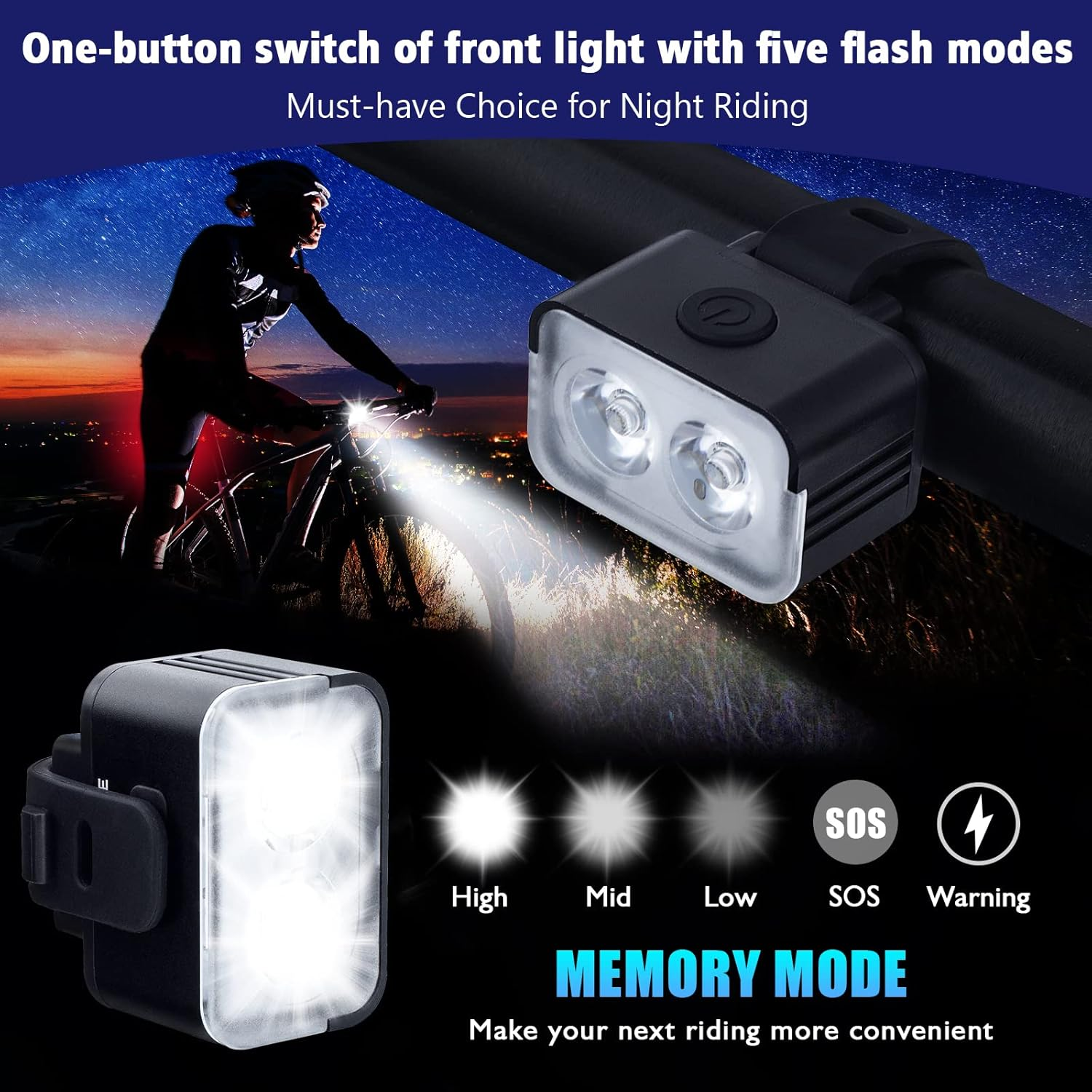 Powerful Rechargeable Bike Light Set - Smart Multi-Modes Ultra Bright Bicycle Front and Rear Lights with Spot & Flood Beams, Waterproof Headlight Taillight Set for Mountain, Road, Kids & City Bicycles