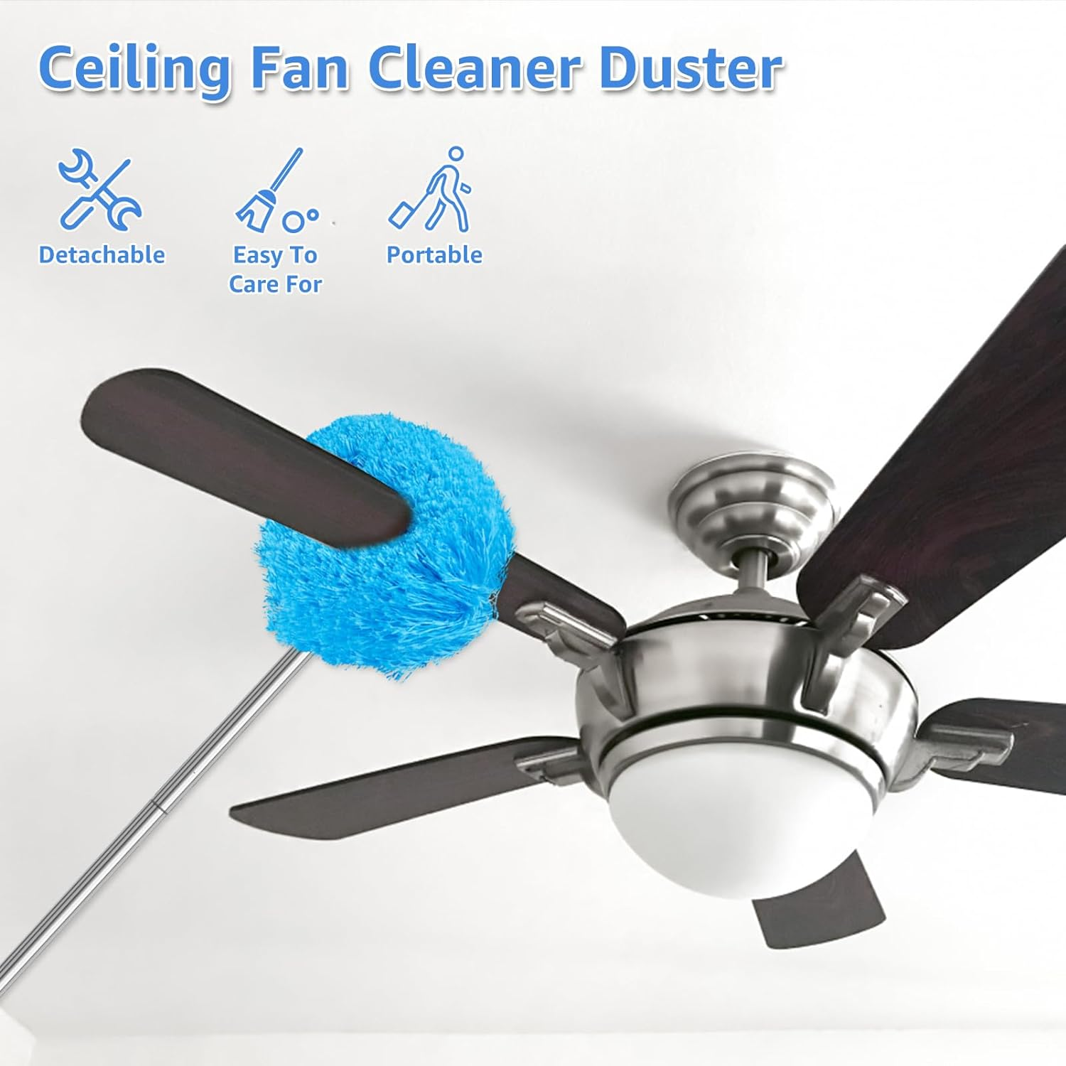 Fxvhojq Ceiling Fan Cleaner Duster with 57 Inch Telescopic Handle Reusable Microfiber Ceiling Fan Blade Cleaner Removable Duster with Extension Pole Ceiling Fan Cleaning Tool image number 5