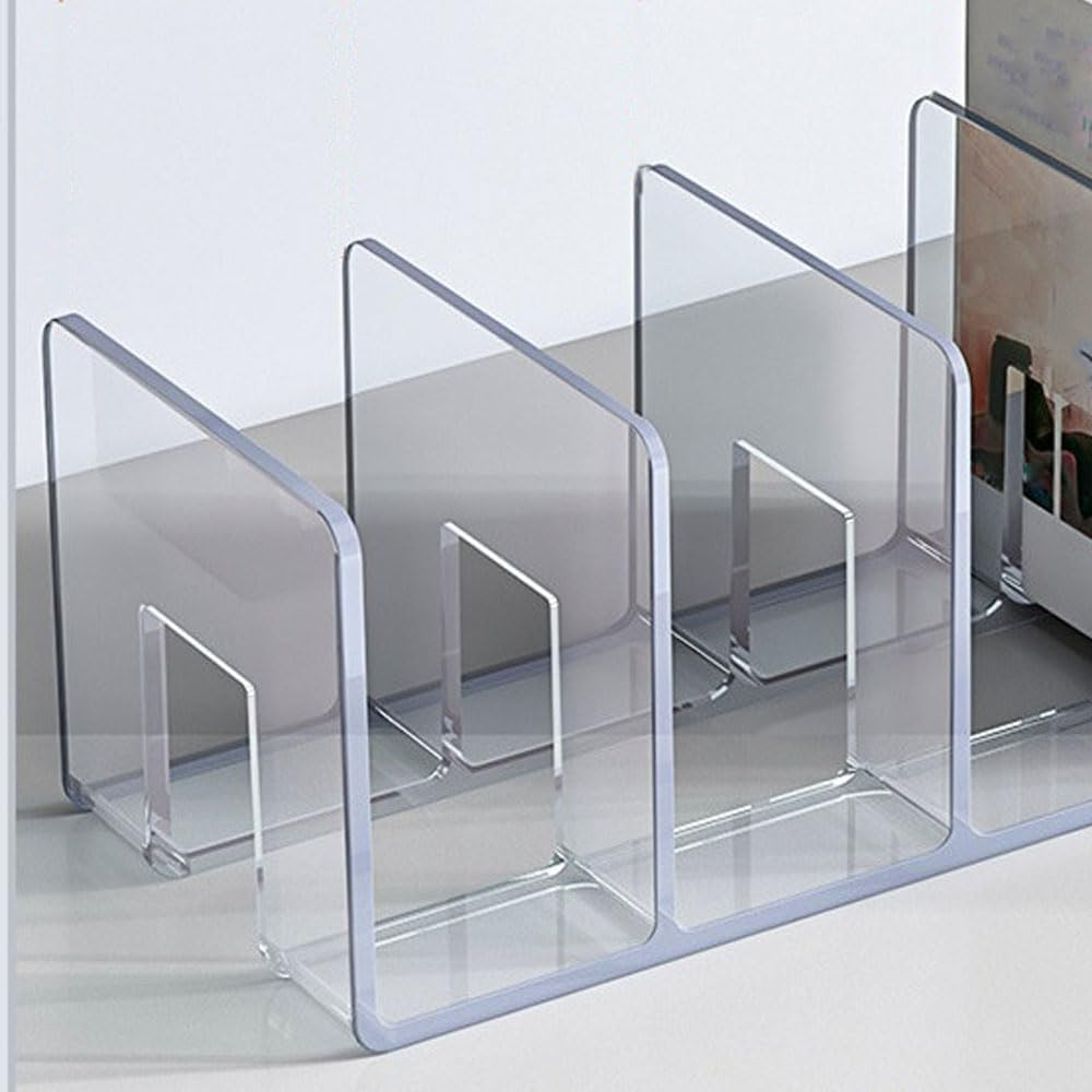 Esforzarse 3 Pieces Clear Acrylic File Sorter, 4 Sections Acrylic Desktop Organizer Holder, Desk File Organizer Holder Clear Desktop File Folder Holder File Organizer Shelf for Book image number 2