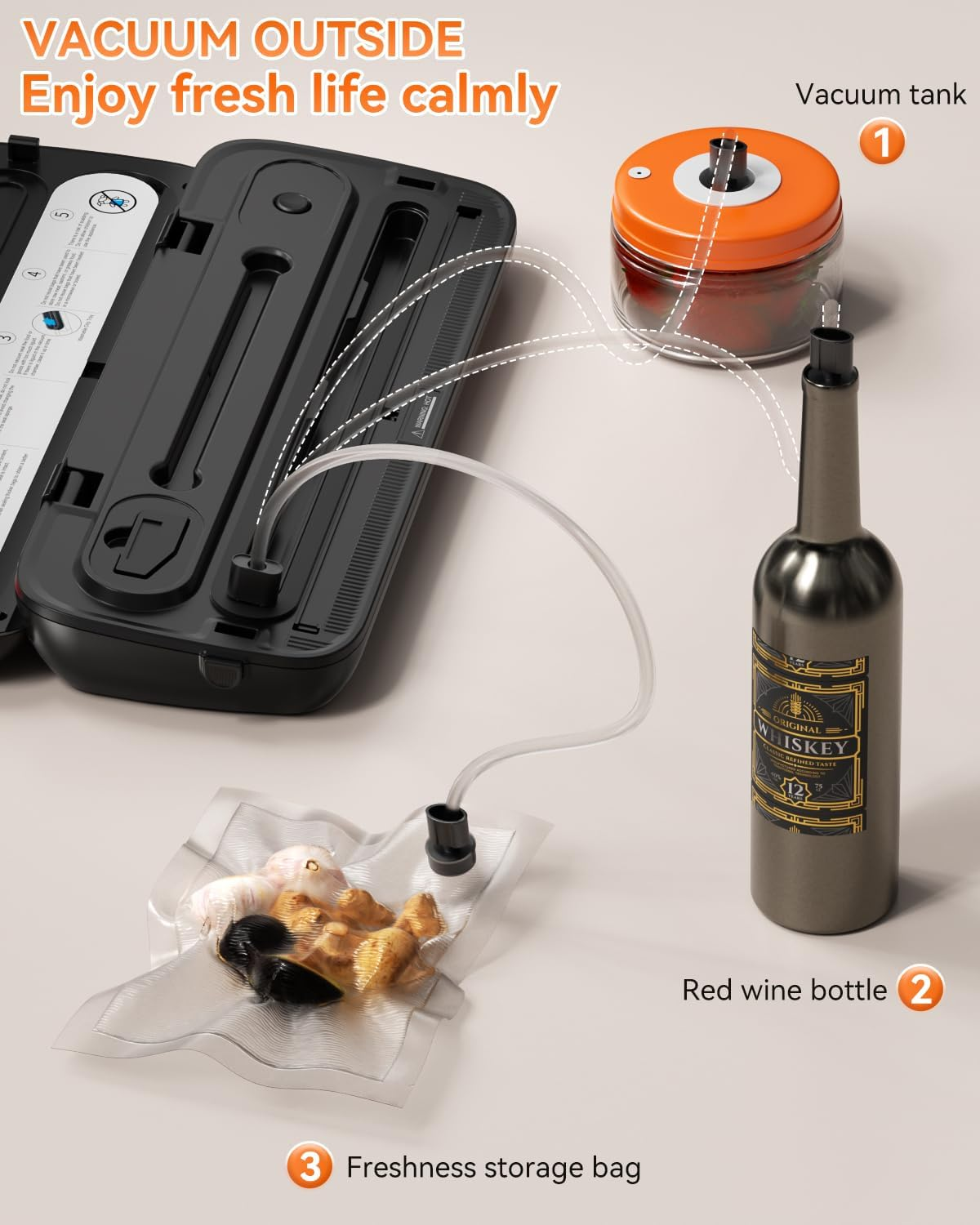 Billord Vacuum Sealer Machine - Automatic Food Vacuum Sealing Machine Stainless Steel for Food Preservation, Dry Moist Sealing Modes, Built-In Cutter Starter Kit, One Touch, Led Indicator Lights