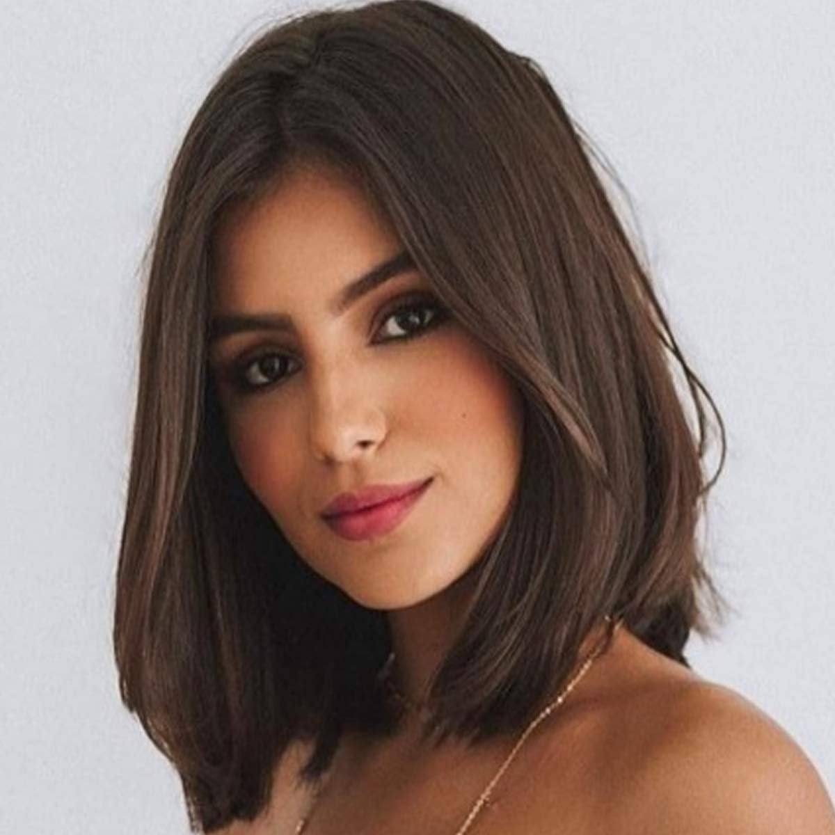BECUS Short Brown Wigs for Women Shoulder Length Straight Bob Wig Synthetic Hair Wig image number 6
