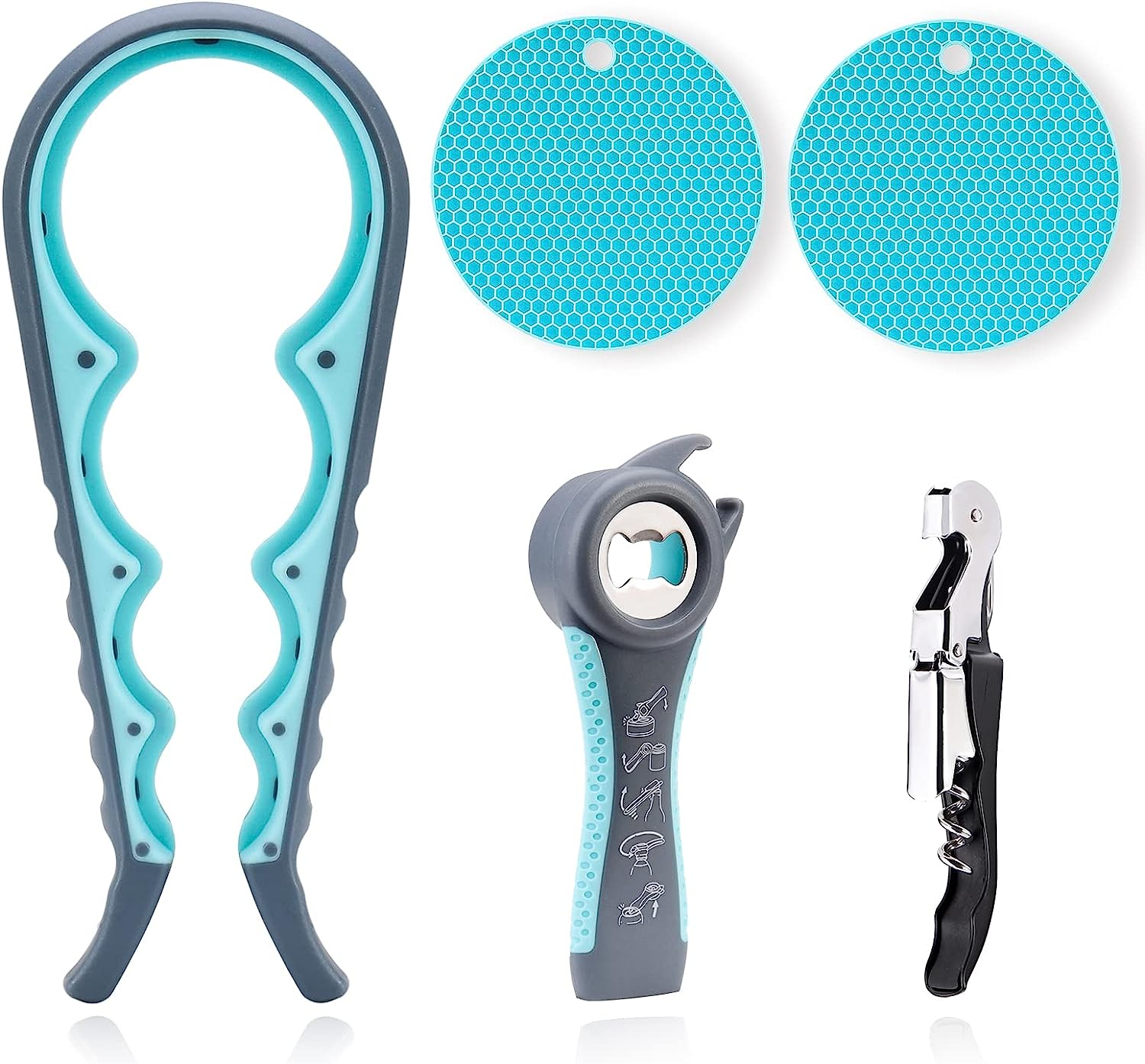 Astofli 5 Pack Jar Opener for Seniors with Arthritis, Easy Twist Lid Opener Jar Opener for Opening Jars with 2 PCS Rubber Jar Gripper, Multi Can Openers Prime for Seniors with Arthritis