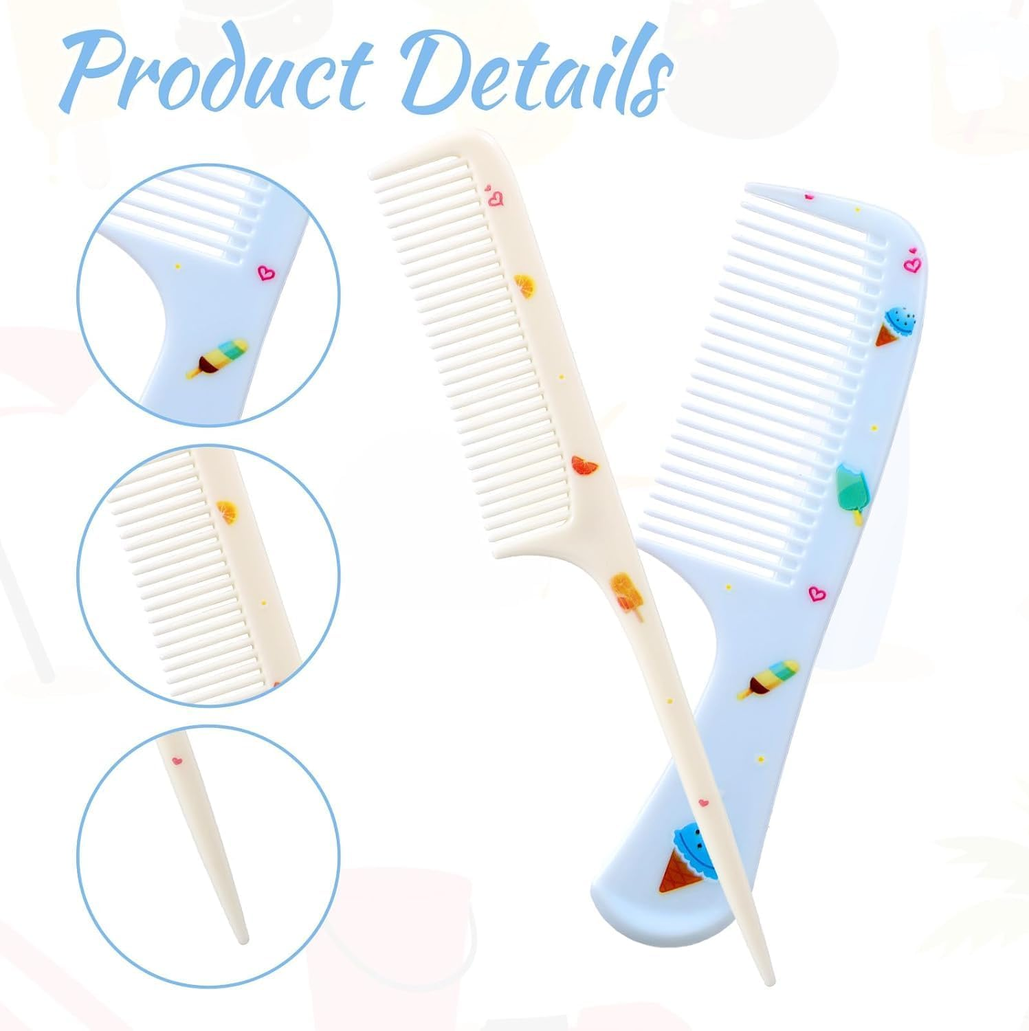 Girls Boys Hair Brush Kids Hairs Brushes Set Fashion Kids Hair Brushes Plastic Fine Tooth Rat Tail Combs for Girls Curly Straight Long Hairs, (Blue,Yellow) 4 Pcs image number 4
