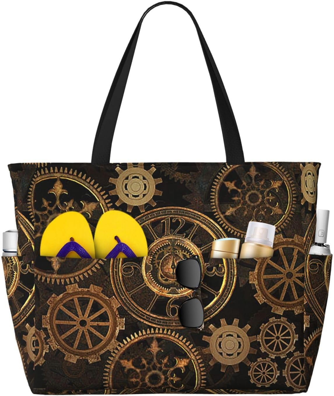 OAZCVBNN Gears Clock Bronze Century Print Reusable Bag Stylish Summer Lightweight Vacation Picnic Gym Camping Versatile Use