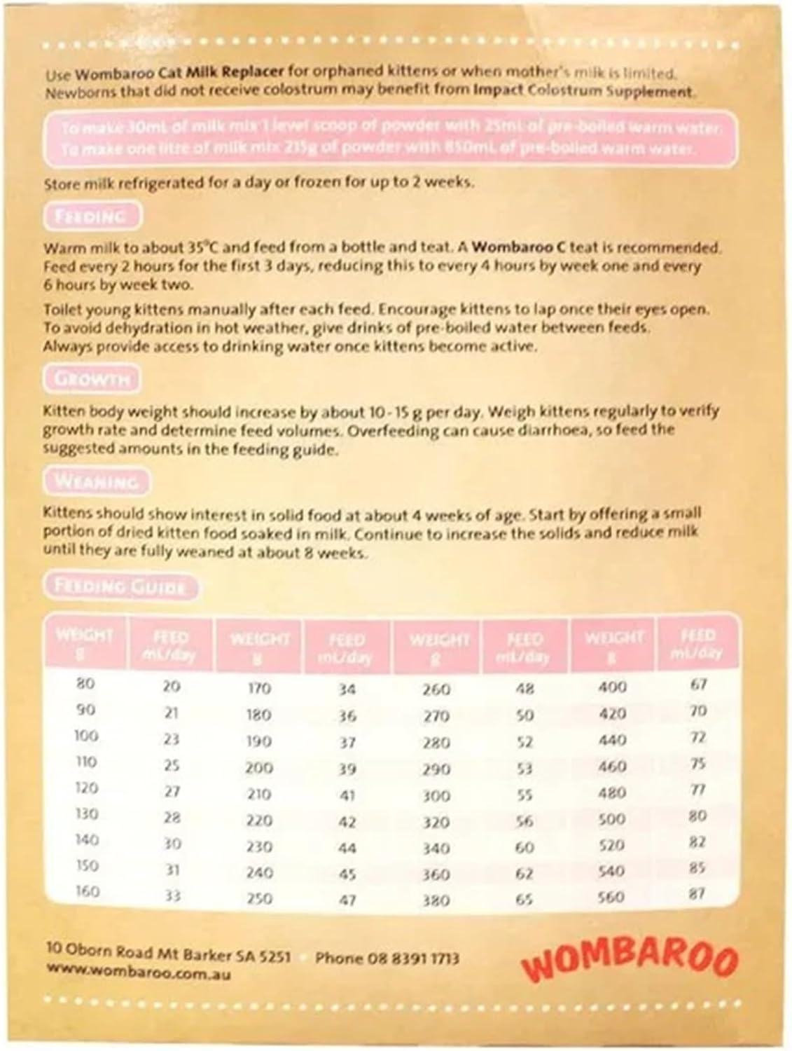 Wombaroo Orphaned Cat Milk Replacer, 215 Grams image number 3