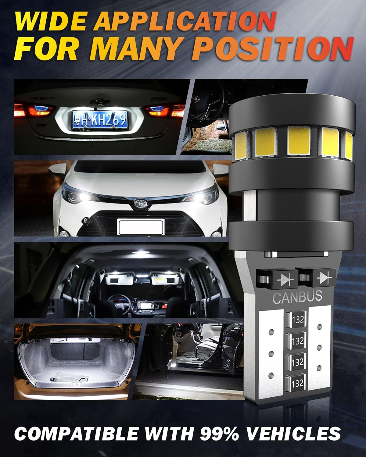 W5W LED Bulb, OUSHI Canbus Error Free T10 501 194 168 2825 12V Replacement Bulbs for Car Interior Dome Map Door Courtesy License Plate Lights, 6500K Xenon White(Pack of 4)