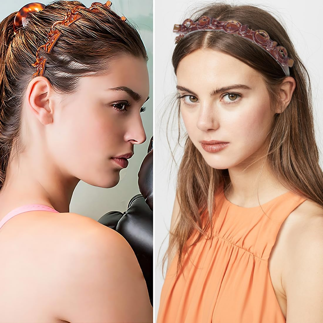 XYTAHDM Pack of 2 Hair Bands with Clips, Non-Slip Headband for Women and Girls, Hair Clips with Hair Clip Teeth, Elegant Headband for Women and Girls image number 2