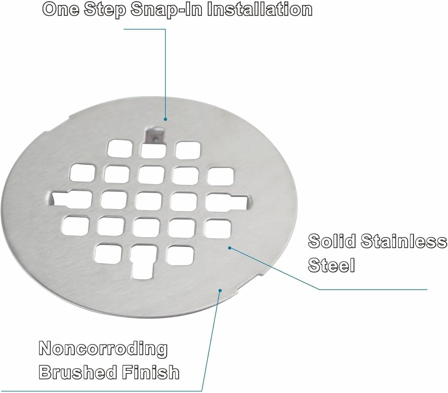 Brushed Nickel 4-1/4" OD Snap-In Shower Drain Cover Replacement, Welsan Stainless Steel round Shower Strainer Grid Easy to Install - Chrome Plated image number 2