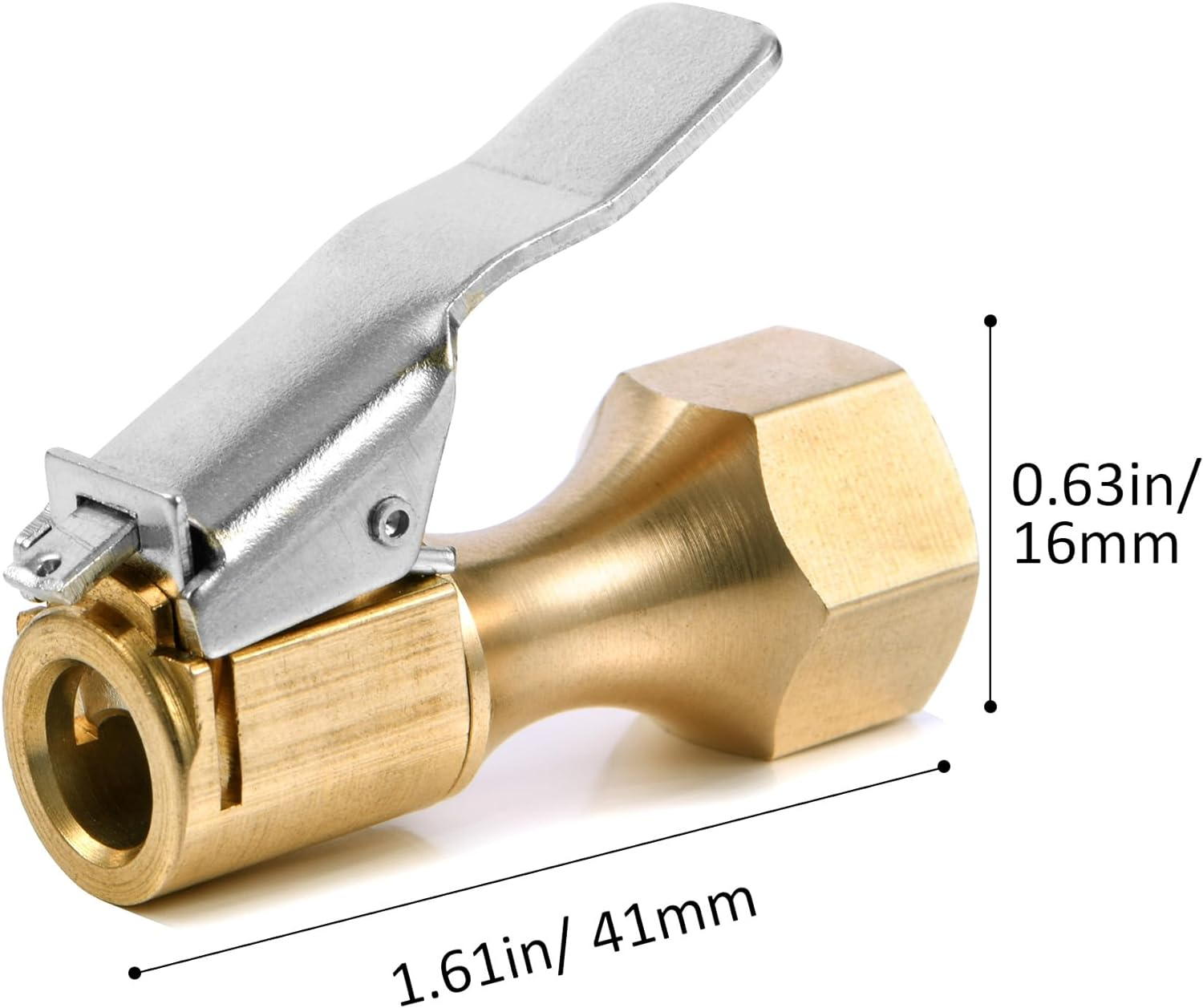 2Pcs Air Chuck Heavy Duty Open Flow Lock on Brass Tire Chuck with Clip Adapter, 1/4" FNPT Tire Chuck for Tire Inflator Pressure Gauge Compressor Accessories image number 5