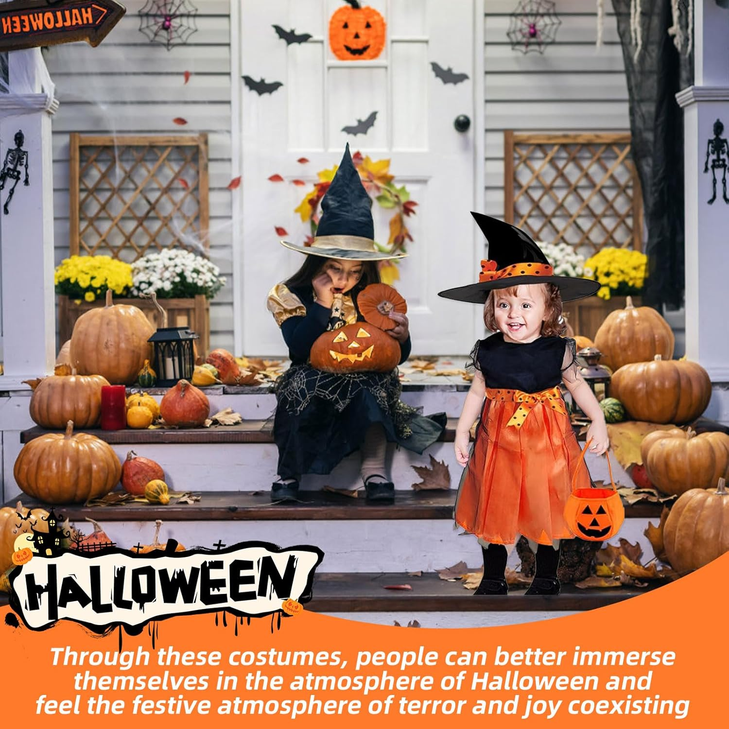 Halloween Witch Dress Children, Witch Costume Girls, Costume Witch Dress Girls with Hat for Halloween, Carnival, Cosplay Party (140) image number 6