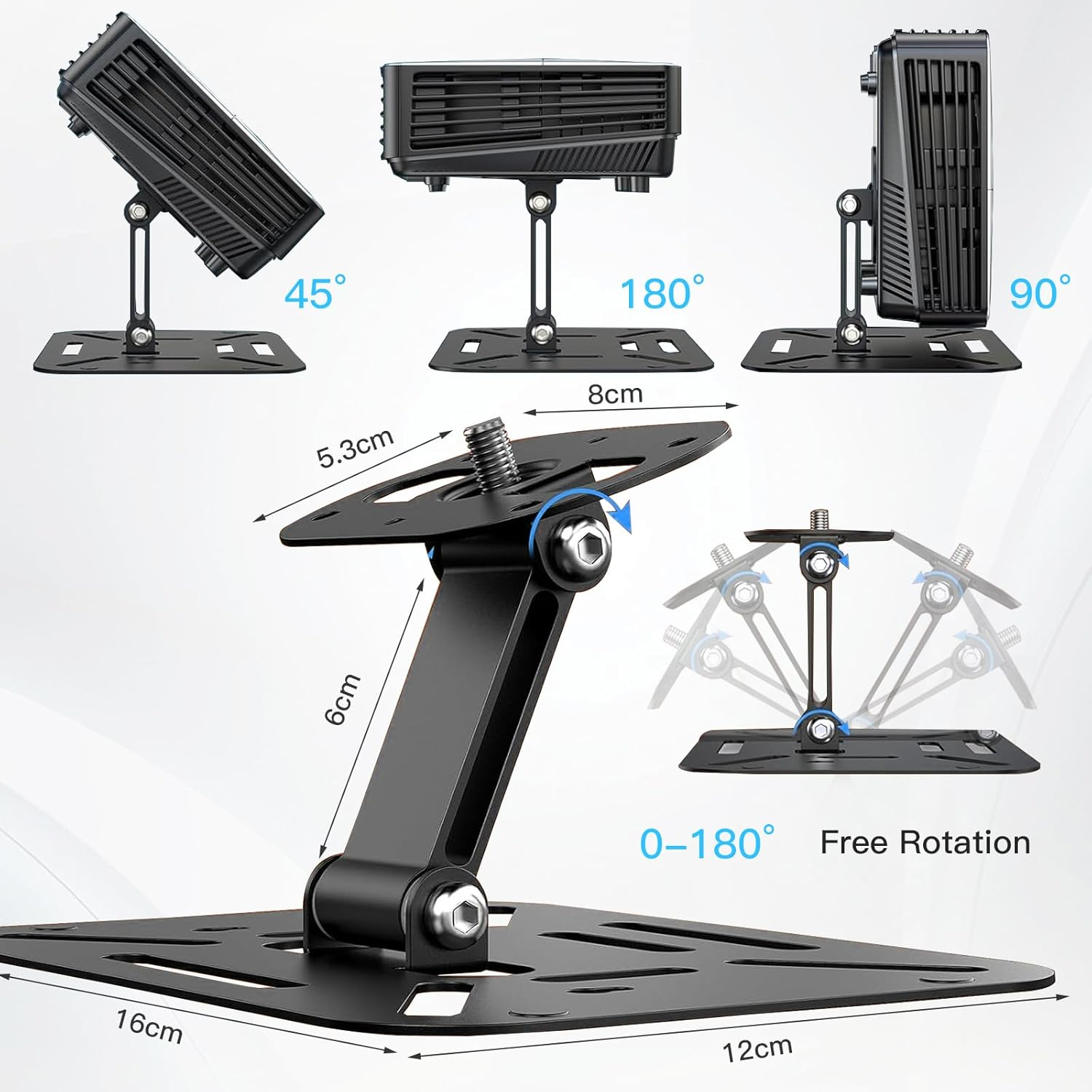 Yushengtai Projector Mount, Mini Projector Stand, Projector Mount for Wall Ceiling Mount, Projector Stand with 1/4 Inch Universal Screw Interface, 360&deg; Rotatable Projector Holder, Black image number 2