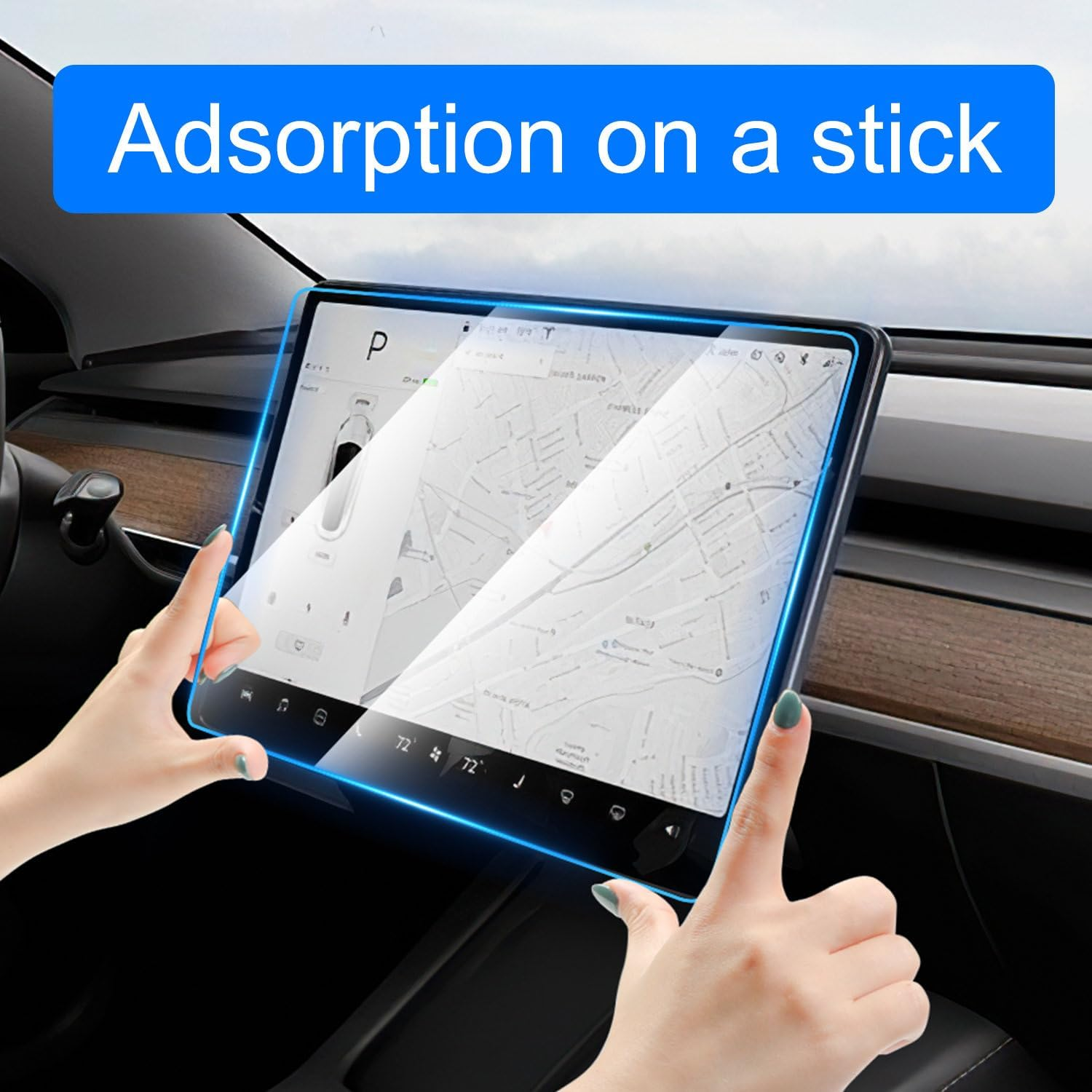 Tesla Model 3 / Y Center Screen Protectors 15 Inches, Specially Designed for Tesla Model 3 / Y, Anti-Scratch, Anti-Collision, Anti-Fingerprint, Frosted Texture, Tempered Screen Protector image number 2