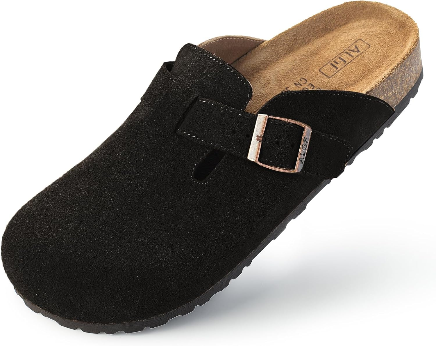 ALGF Women&rsquo;S Genuine Suede Clogs for Women Slip-On Buckle Slides Women'S Mules & Clogs Natural Rubber Cork Footbed Sandals Potato Shoes with Arch Support