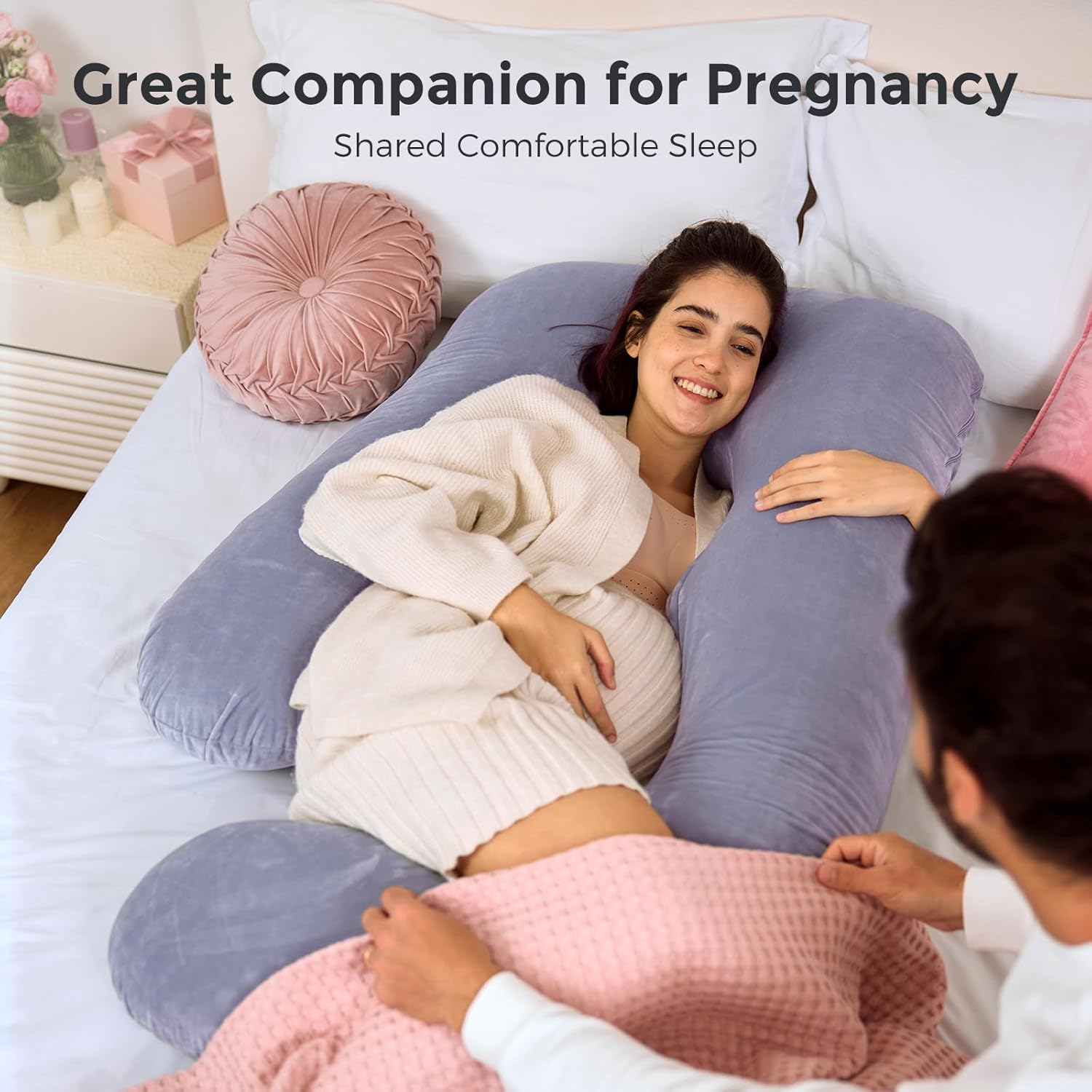 Momcozy Pregnancy Pillows for Sleeping, U Shaped Full Body Maternity Pillow with Removable Cover - Support for Back, Legs, Belly, HIPS for Pregnant Women, 57 Inch Pregnancy Pillow for Women, Grey image number 6
