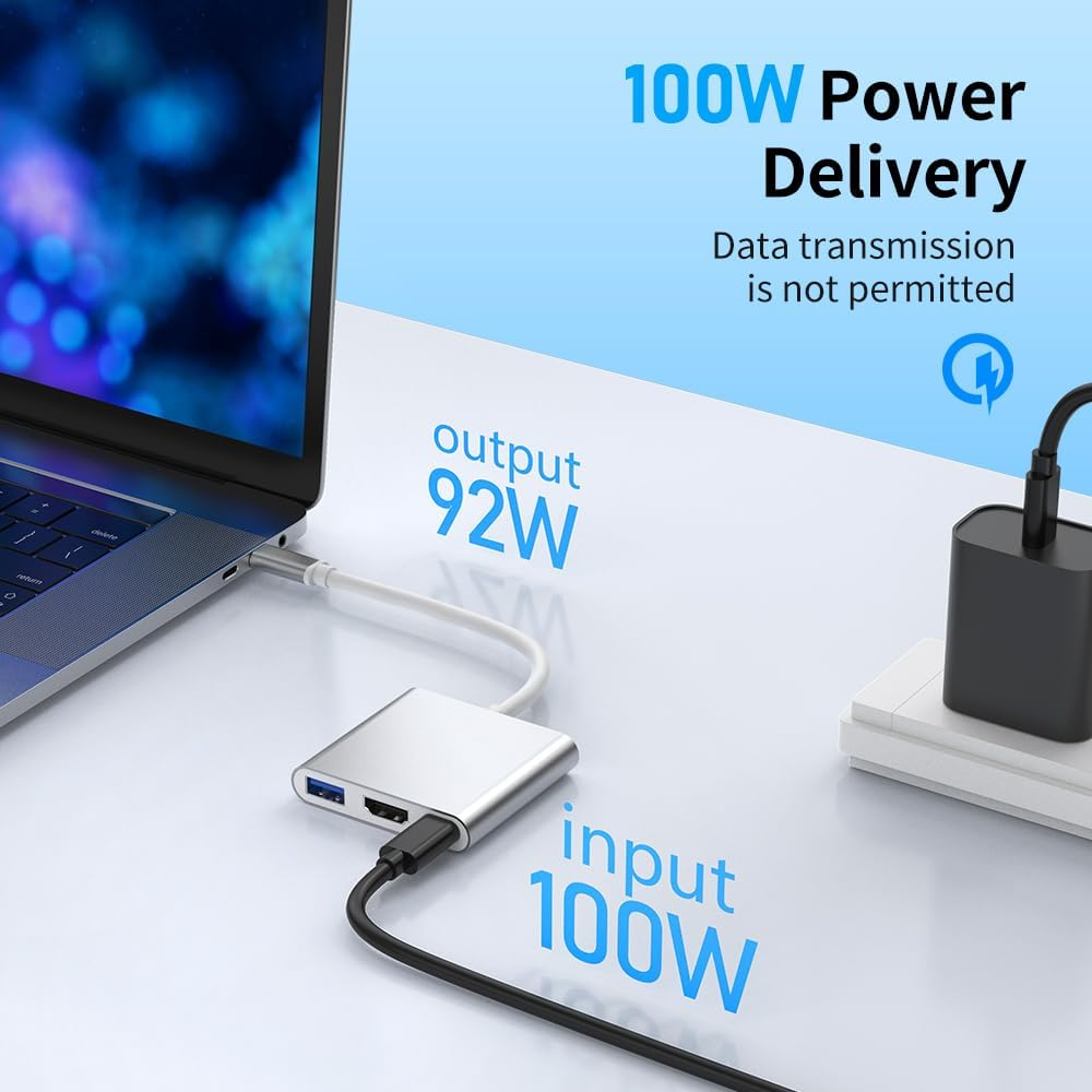 GOPALA USB C to HDMI Multiport Adapter, 3-In-1 4K HDMI to USB-C Adapter with 100W PD & USBA 3.0 Port Multiport Digital AV Converter for Macbook Pro/Air/Ipad/Iphone15/ 16/Laptop/Monitor/Switch image number 6