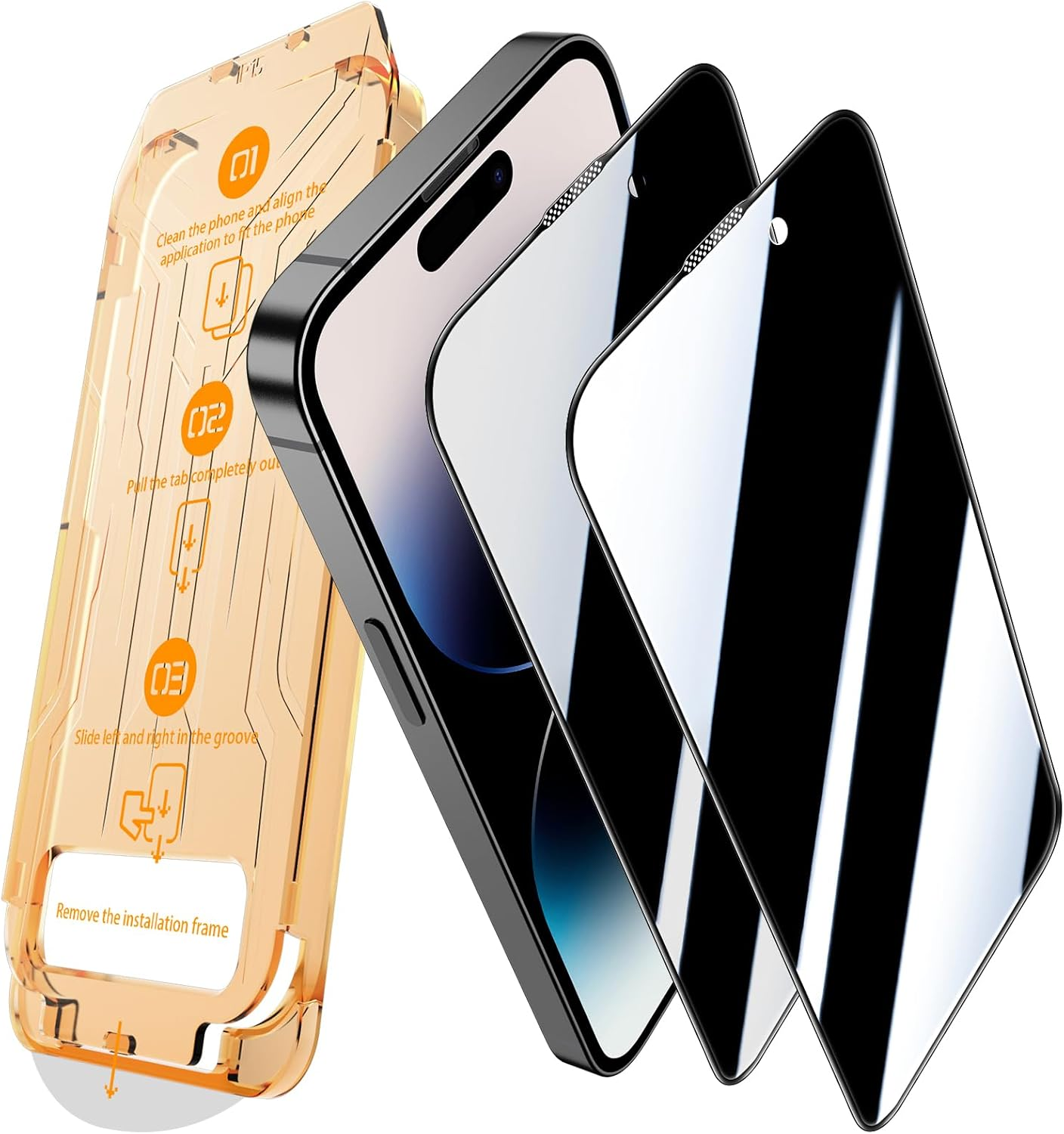 Cnarery 2 Pack for Iphone 14 Pro Privacy Tempered Glass Screen Protector 6.1 Inch, 9H Hardness, Auto Dust Removal, Scratch Resistant with Updated Easy Installation Tool