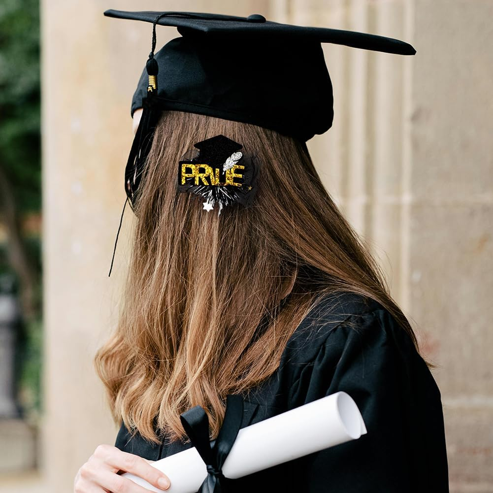 4 Pack Graduation Hair Clips Black with Gold and Silver Hair Accessories Graduation Cap Star Glitter Sequins Hair Clip Crocodile Clip for 2024 Graduation Party Decoration image number 4