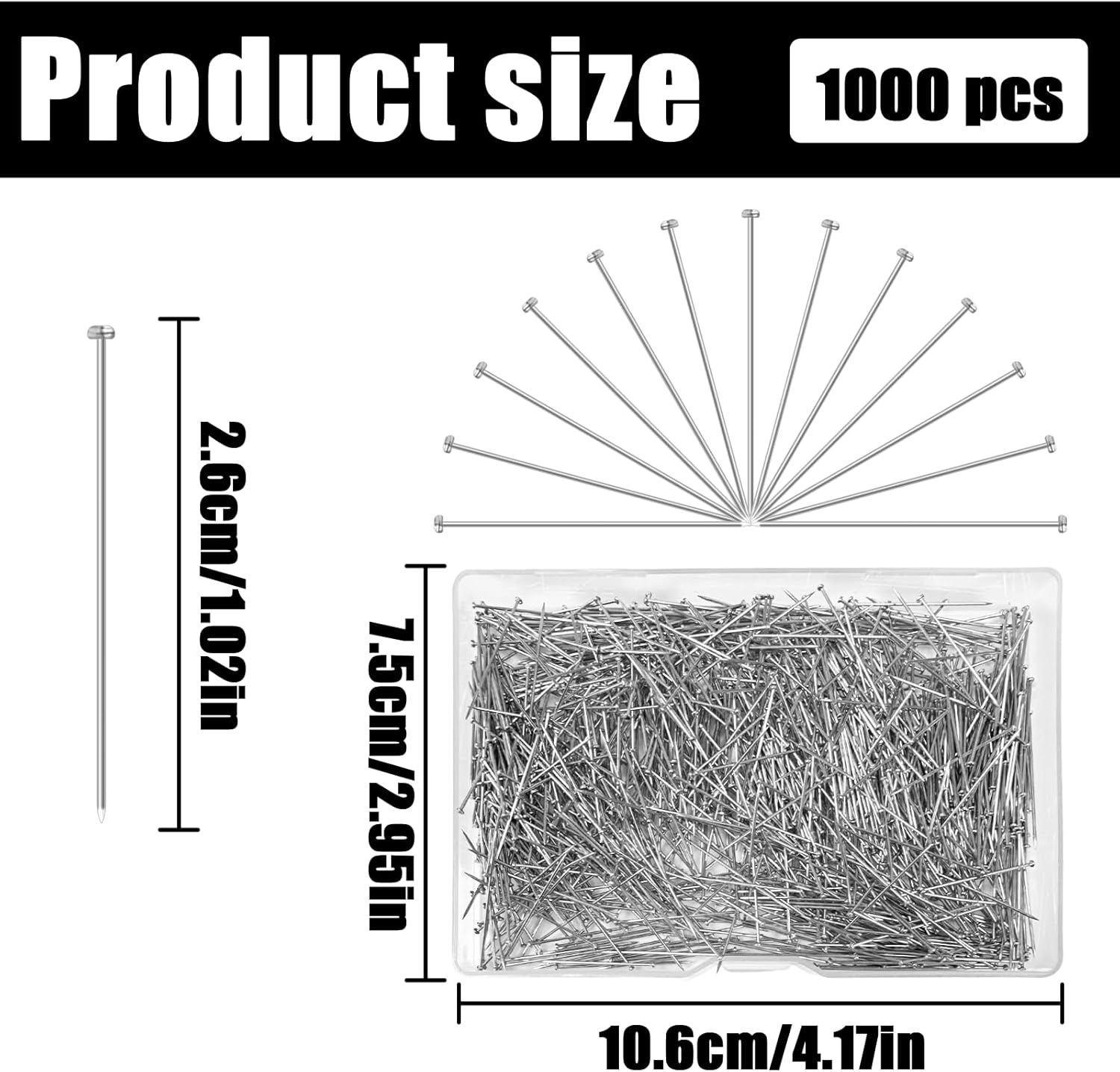 BEZANU Sewing Pins, 1000 PCS Fine Straight Pins for Jewelry Crafts, Quilting, Sewing Projects (0.6 X 26Mm) image number 1
