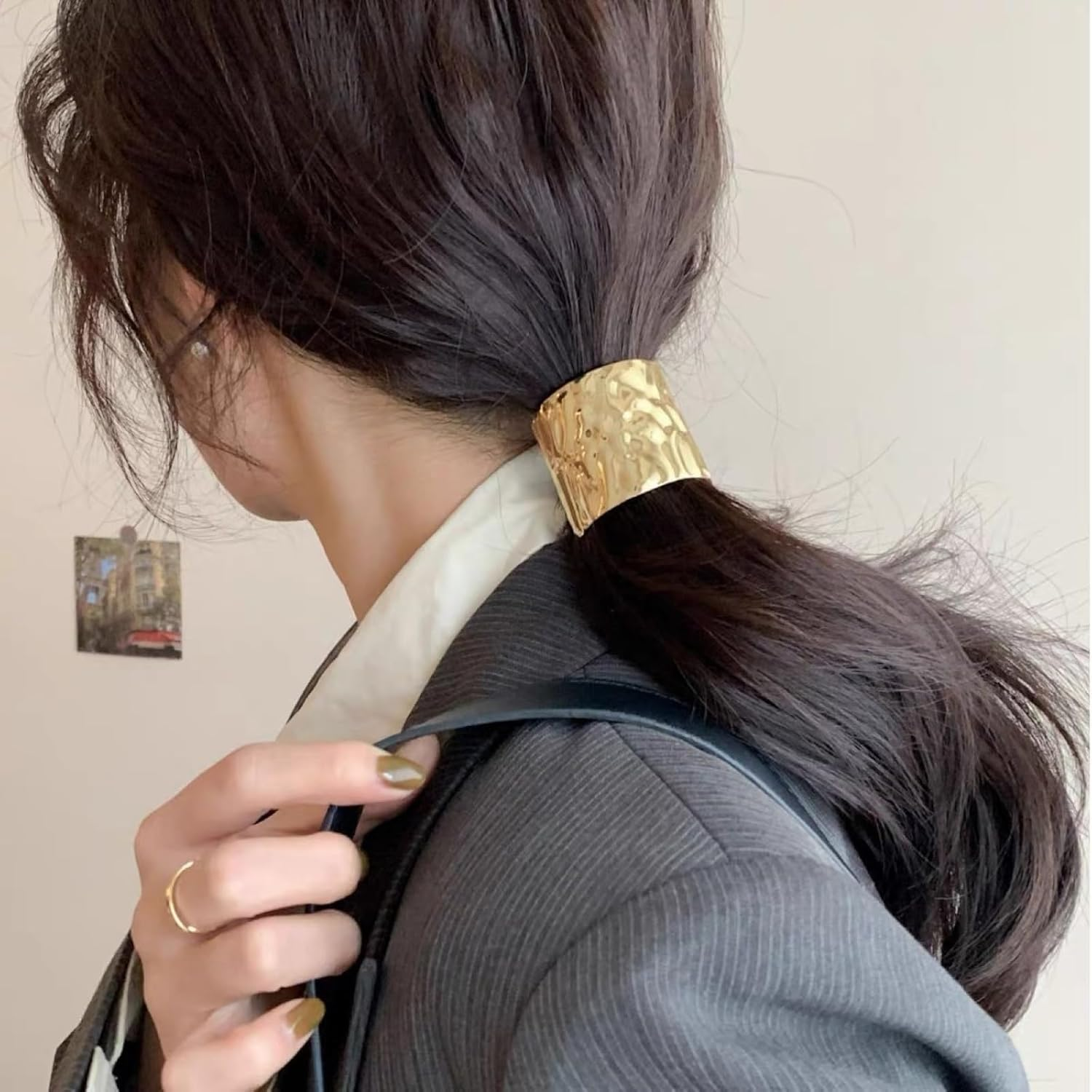 Ypkia Pack of 2 Hair Bands with Metal Buckle Ponytail Holder Cuff Hair Clips Gothic Punk Hair Holder (Gold + Silver) image number 3