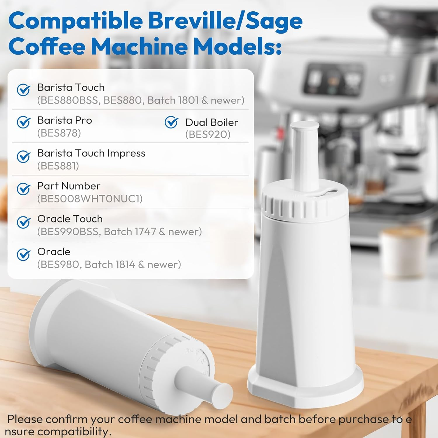 Molifal Water Filter Replacement for Breville BES880, BES878, BES990, BES980, BES920 - Compatible with Claroswiss BES008WHT0NUC1 (3)