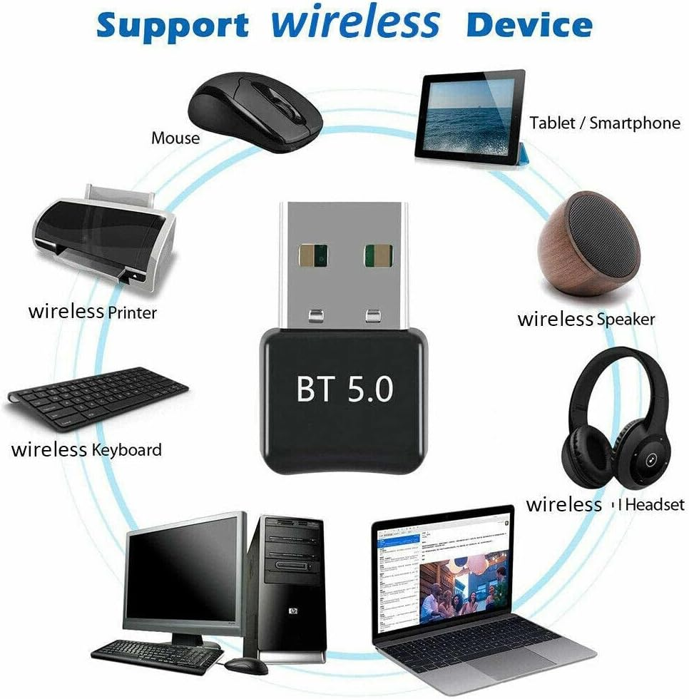 Bluetooth V5.0 Mini Dongle - Universal Wireless USB Adapter, 20M Range for Windows Pc/Laptop, Stable Audio Connection, Durable ABS, Compatible with Multiple OS image number 1