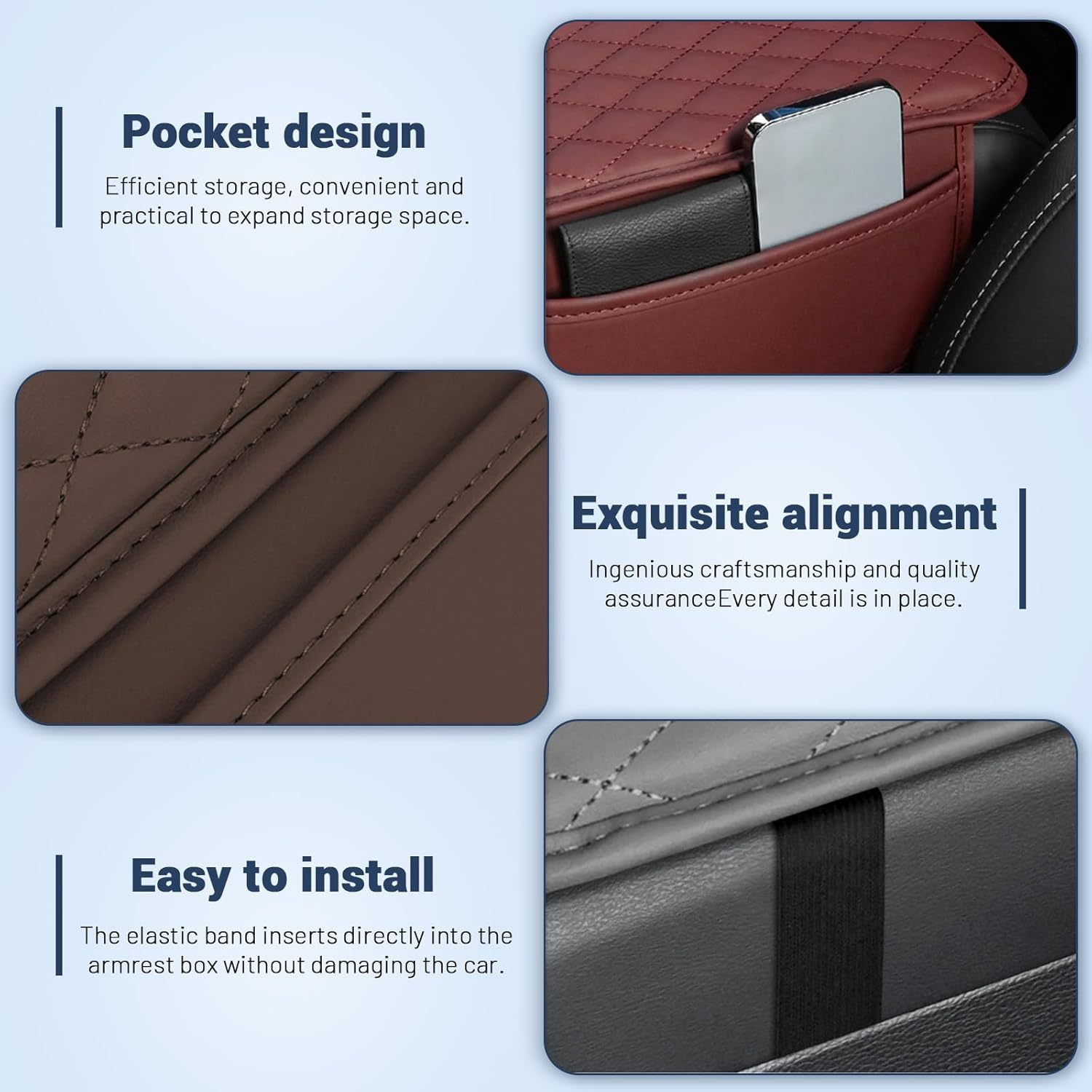 Huakaile Red Car Console Cover, Leather Car Center Console Cushion Pad with Sided Pockets, Protective Car Armrest Cushion for Most Kinds of Vehicles Interior Accessories image number 5