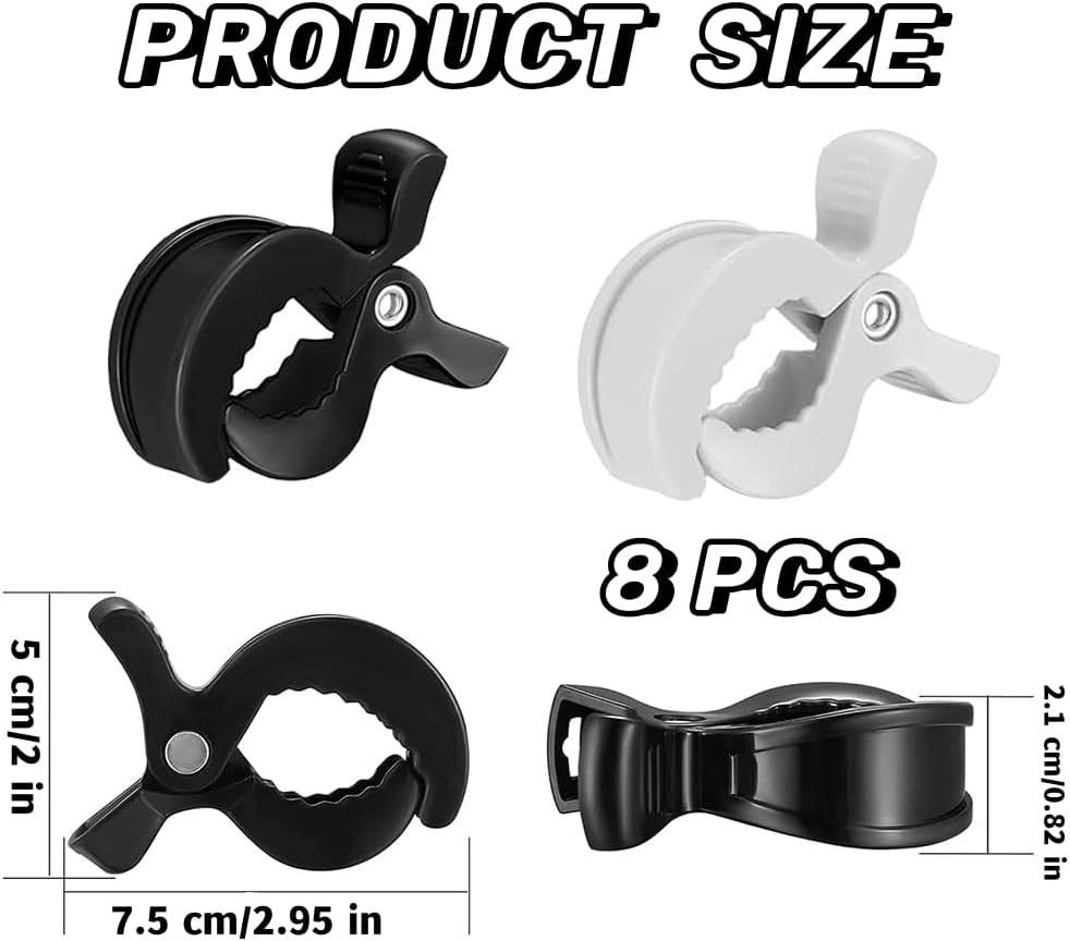 Stroller Pegs to Hook Muslin Sun Shade to Canopy,8Pcs Stroller Pegs Clips,Car Seat Cover Clips, Nursing Cover,Plastic Universal Clips, Blanket Clamp, Stroller Clips Buggy Accessory (Black) image number 1