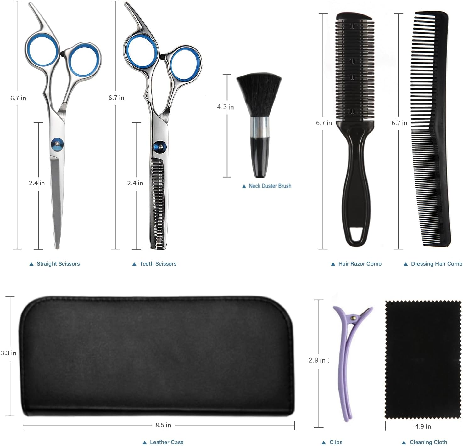 Hair Cutting Kit, 11 Pcs Professional Haircut Set with Cutting and Thinning Scissors, Neck Duster Brush, Comb, Barber Cape, Hair Clips, Hairdressing Shears for Barber and Home image number 2