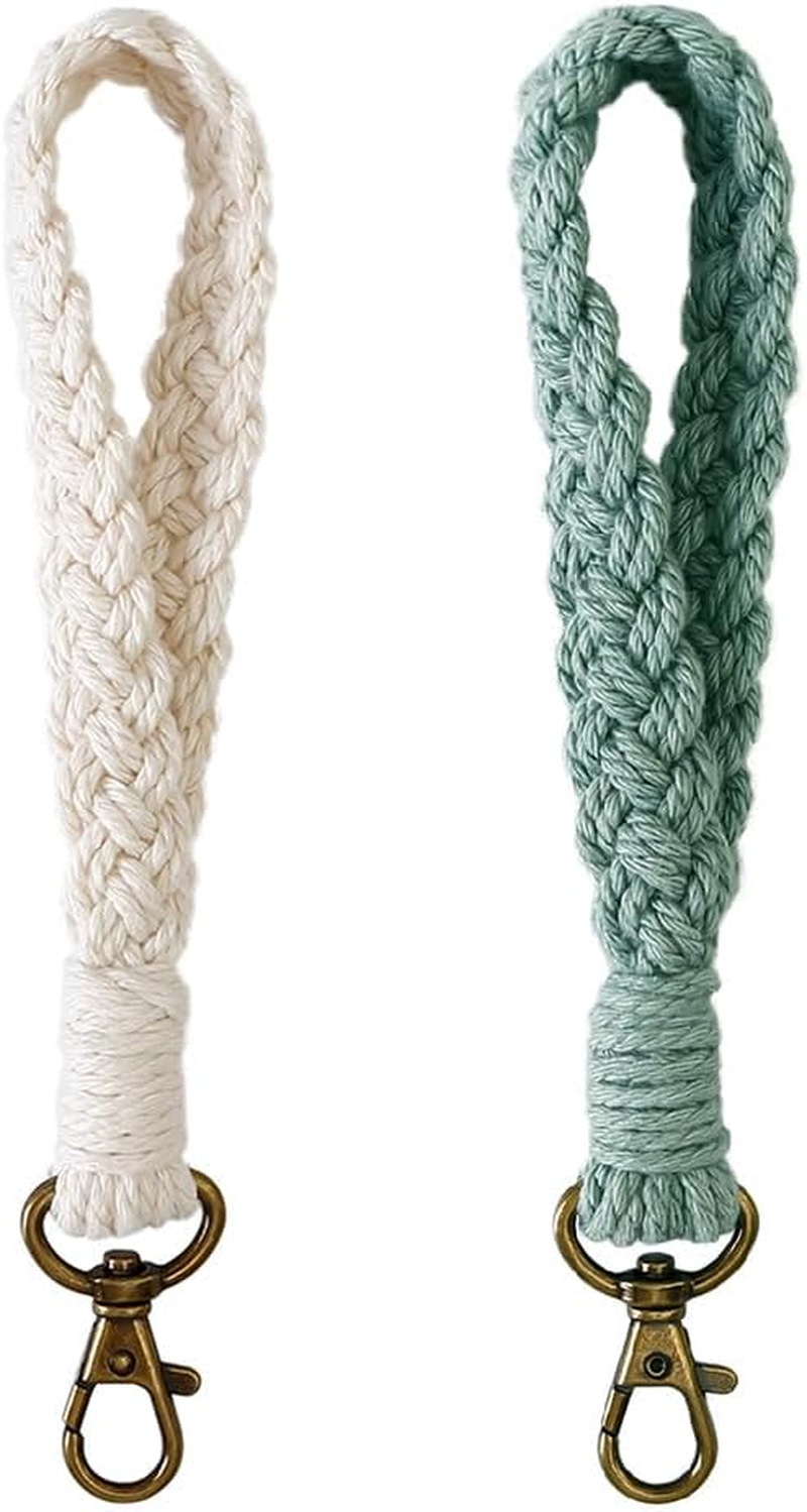 AOKSUNOVA Macrame Keychain Wristlet Strap for Key Hand Wrist Lanyard Key Chain Holder Handmade White Black