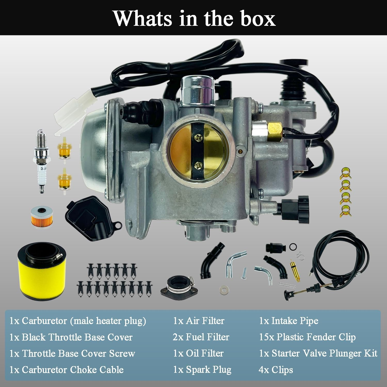TRX350 Carburetor Kit Fits for Honda Rancher 350 2000-2006 TRX350TM TRX350TE TRX350ES TRX350FE TRX350FM Fourtrax 300 TRX450 Foreman 4 Stroke ATV with Oil Air Filter Choke Cable (Male Plug) image number 1