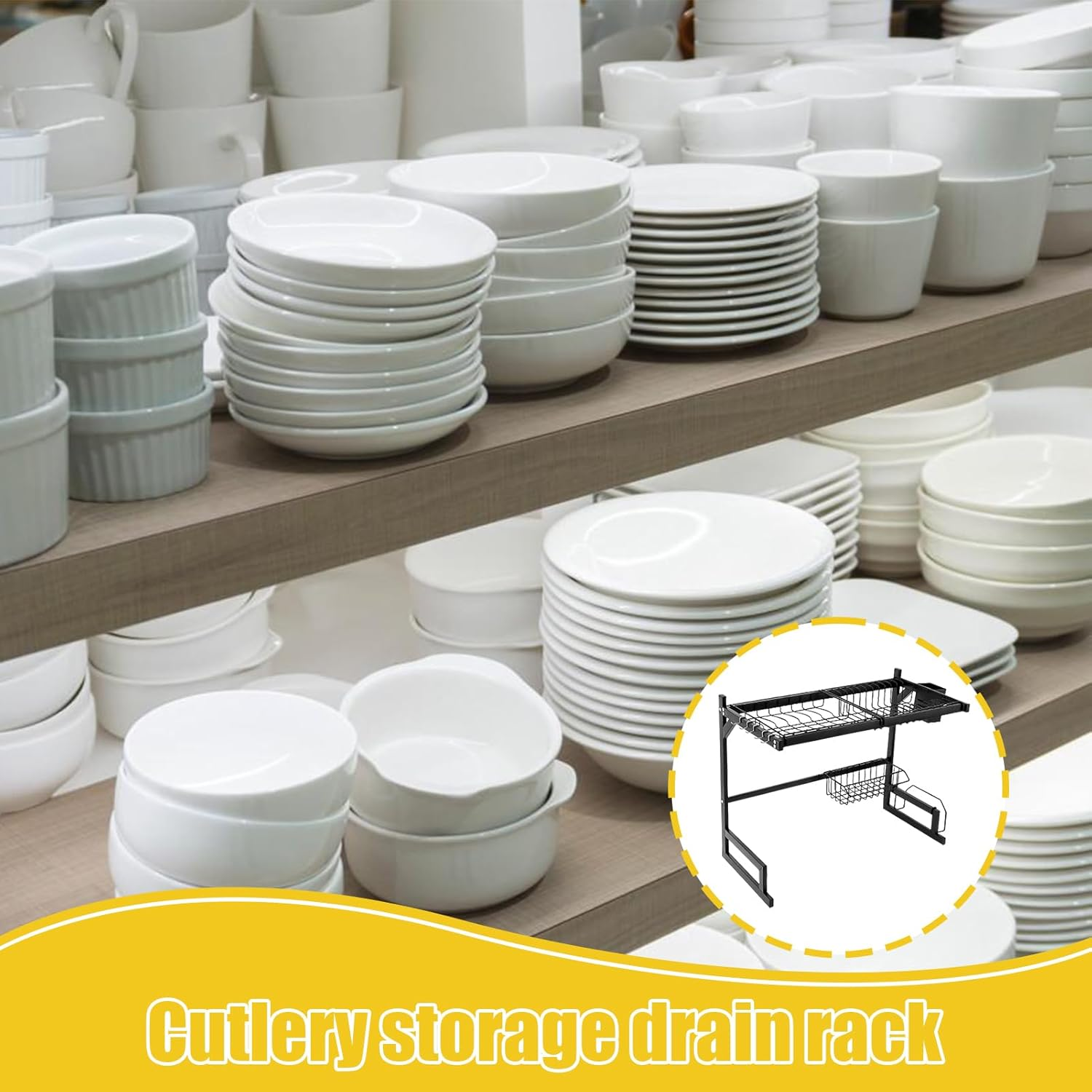 Rack Kitchen Organizer - Rotating Drainer Board, Kitchen Storage Organisation | Waterproof and Rust-Resistant Organizer Rack, Multifunctional Storage Organizer Shelf for Cutlery with Chopstick Holder image number 6