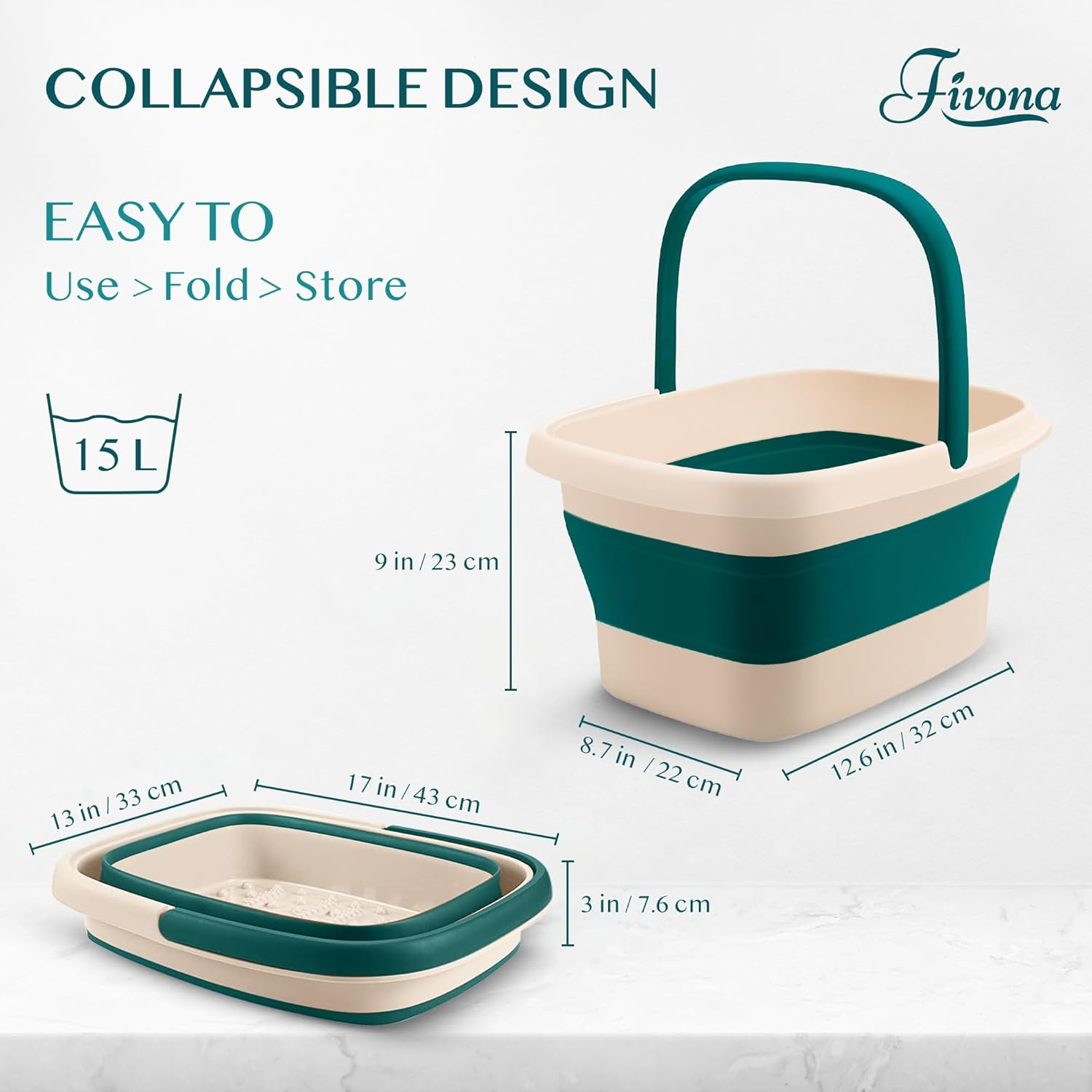 Fivona Collapsible Foot Bath Basin - Pedicure Foot Soaking Tub for Tired Feet, Cracked Heels, Soothe Soreness, Soften Calluses image number 5